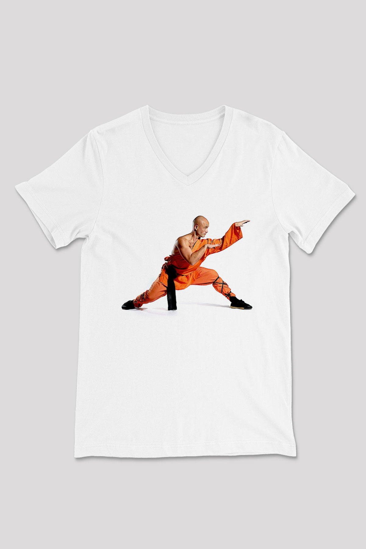 Kung Fu Beyaz Unisex V Yaka Tişört