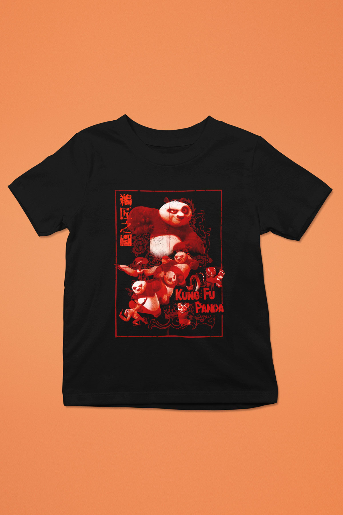 Kung Fu Panda Baskılı Unisex Siyah  Çocuk Tişört