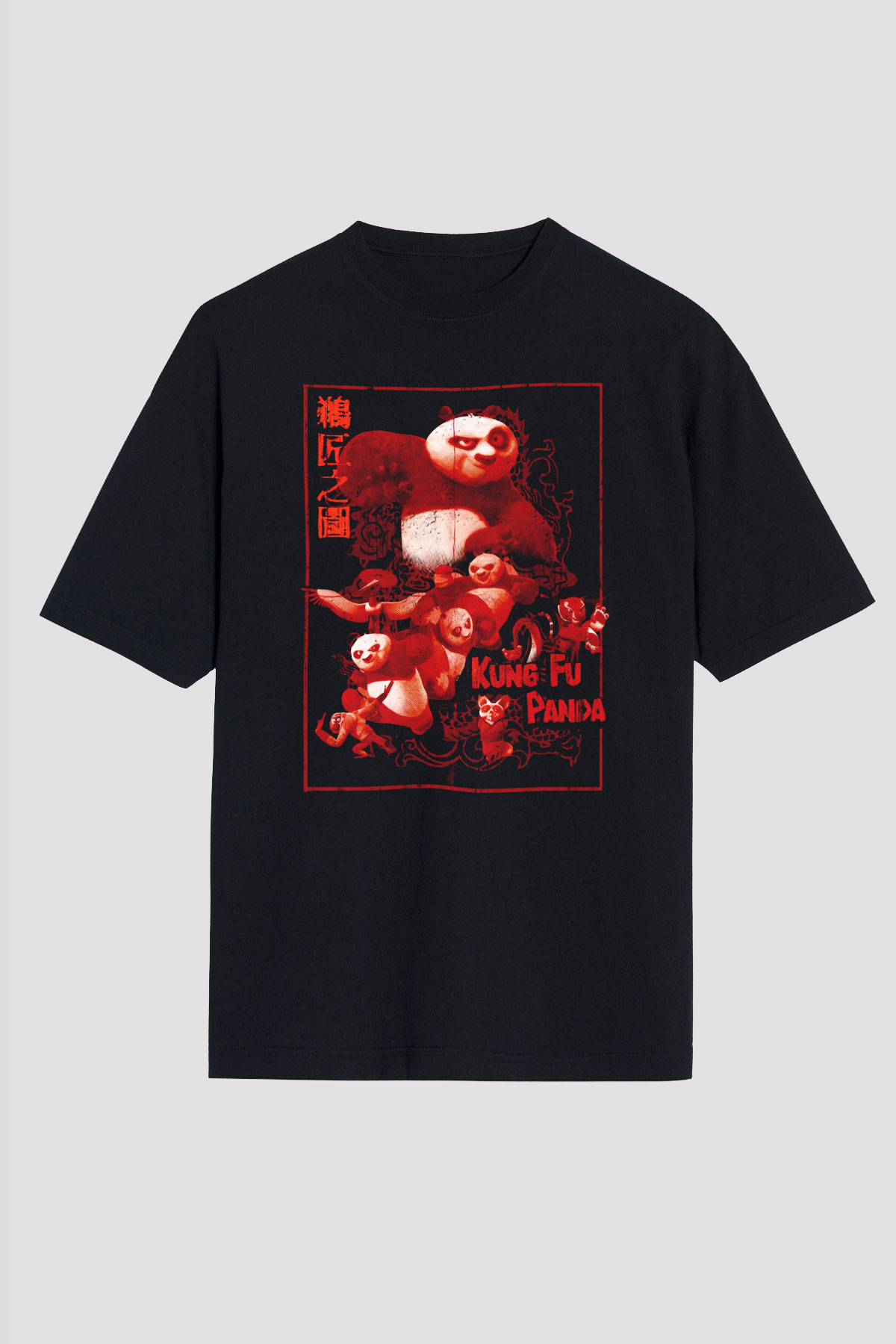 Kung Fu Panda Baskılı Unisex Siyah Tişört