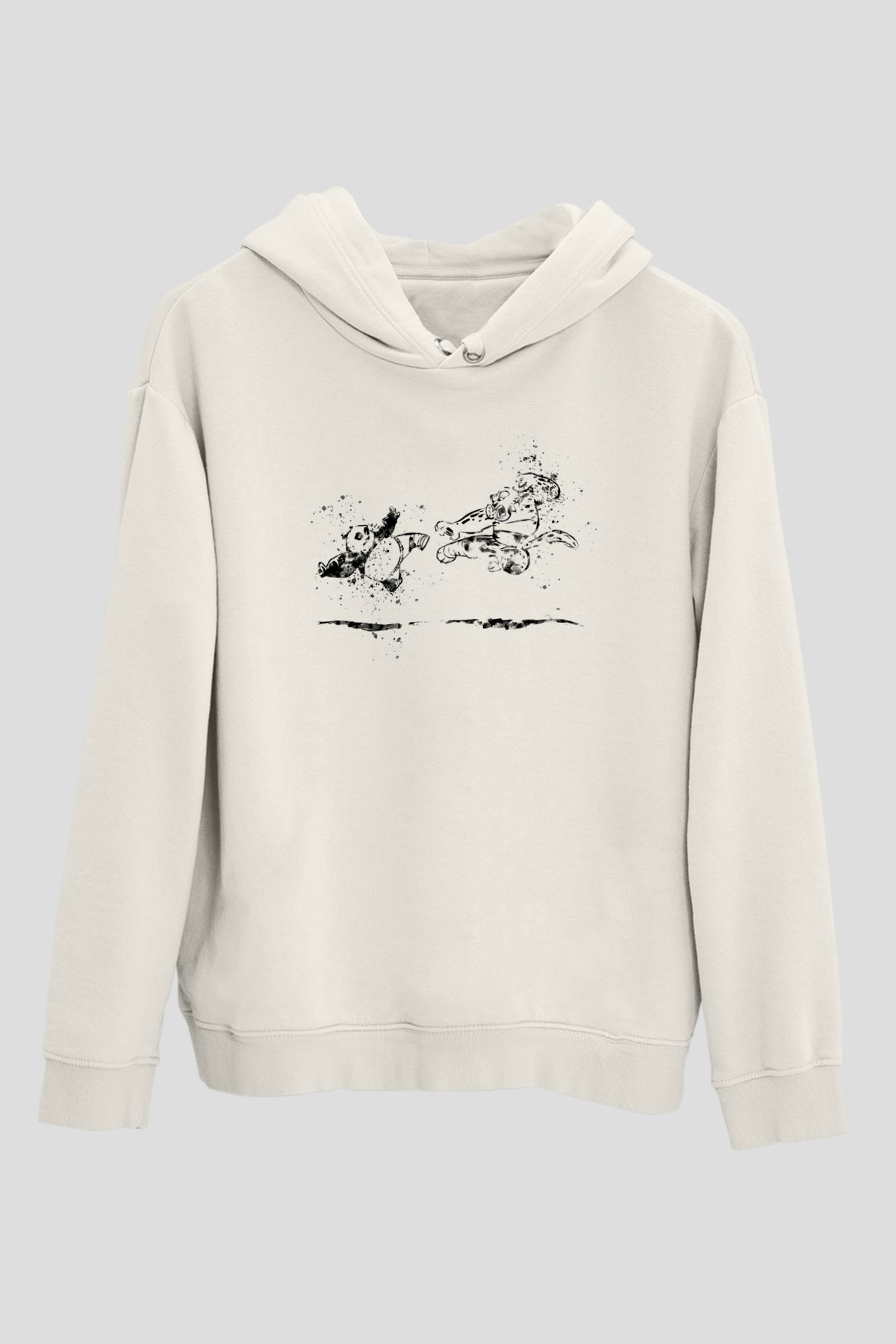 Kung Fu Temalı Beyaz  Unisex Hoodie