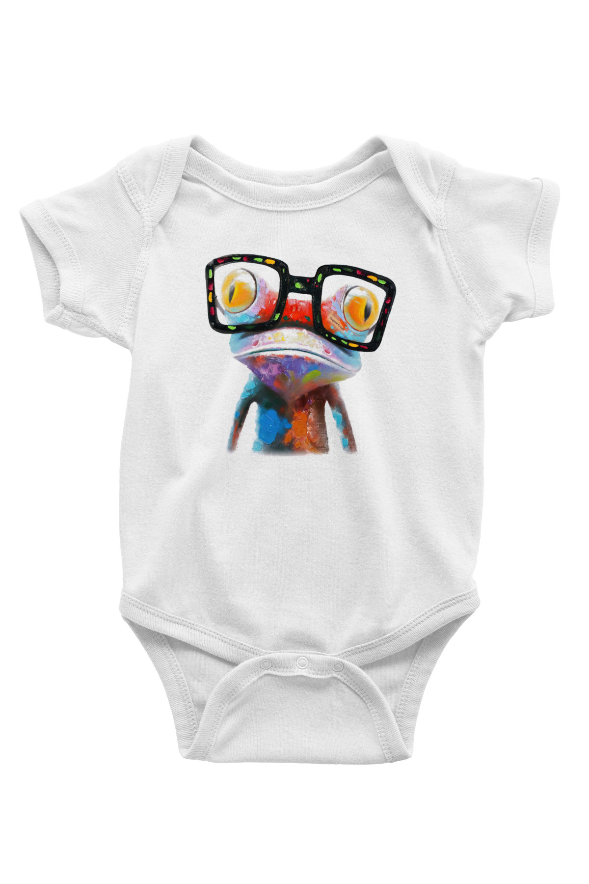 Kurbağa Baskılı Beyaz Unisex Bebek Body - Zıbın