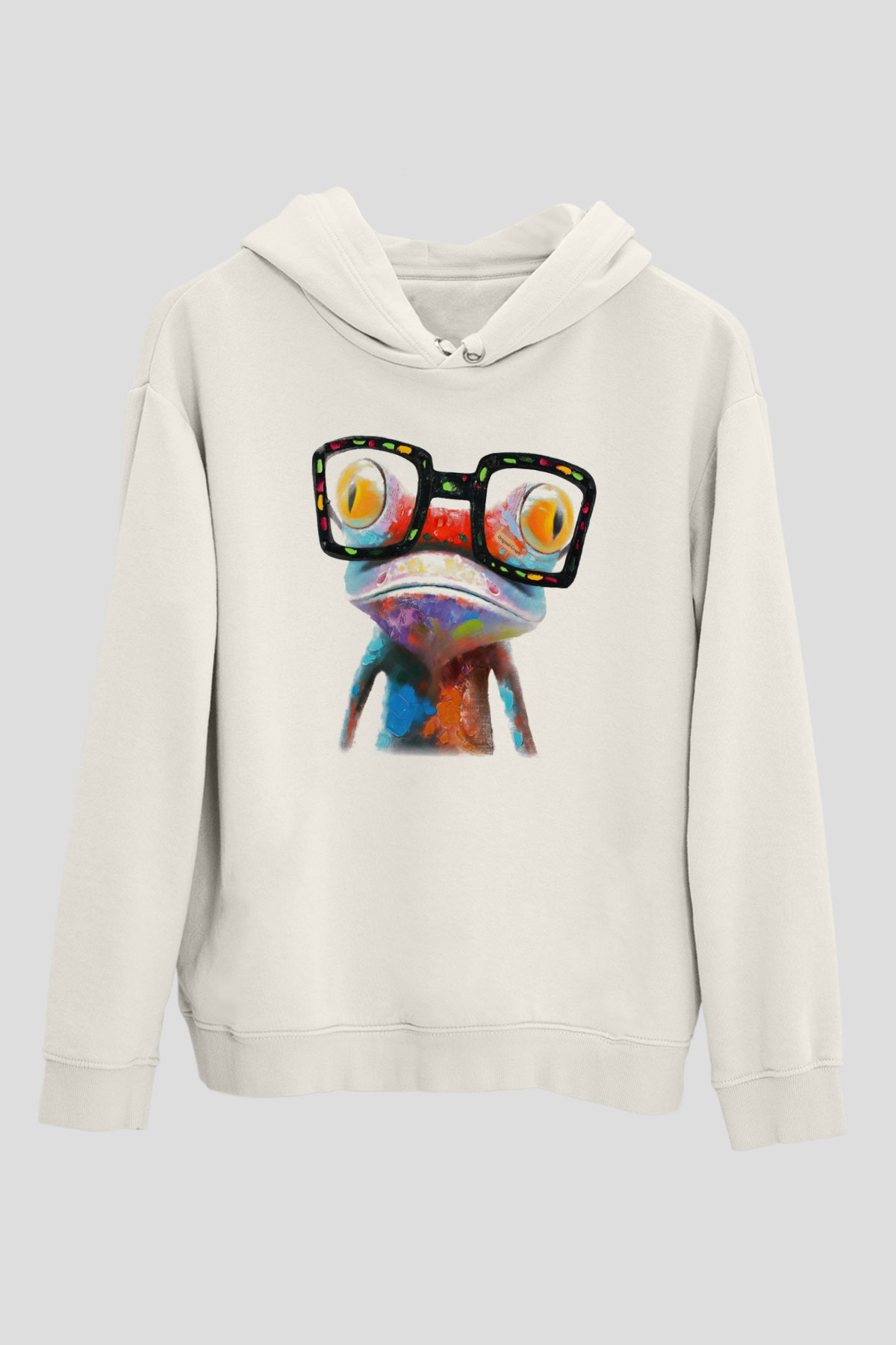 Kurbağa Beyaz Unisex Kapşonlu Sweatshirt