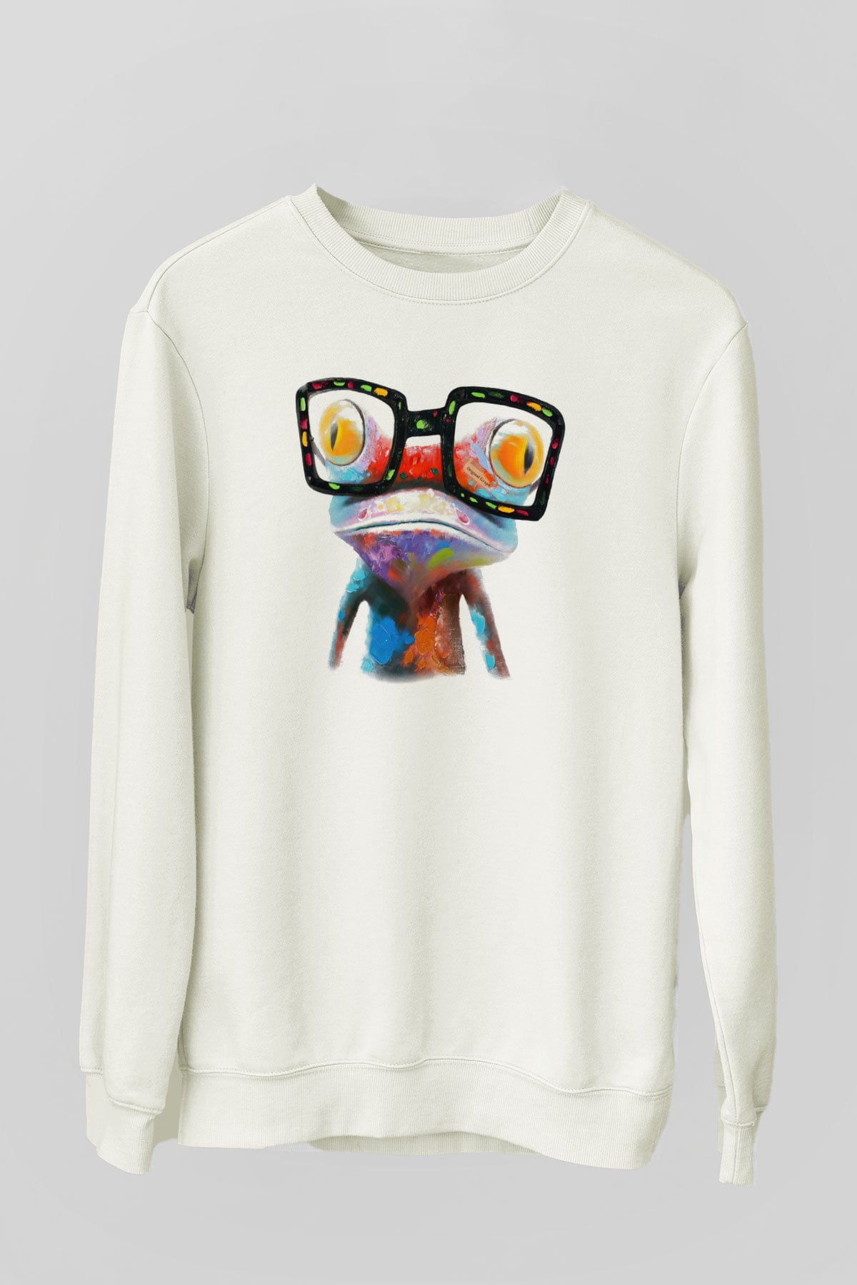 Kurbağa Beyaz Unisex Sweatshirt