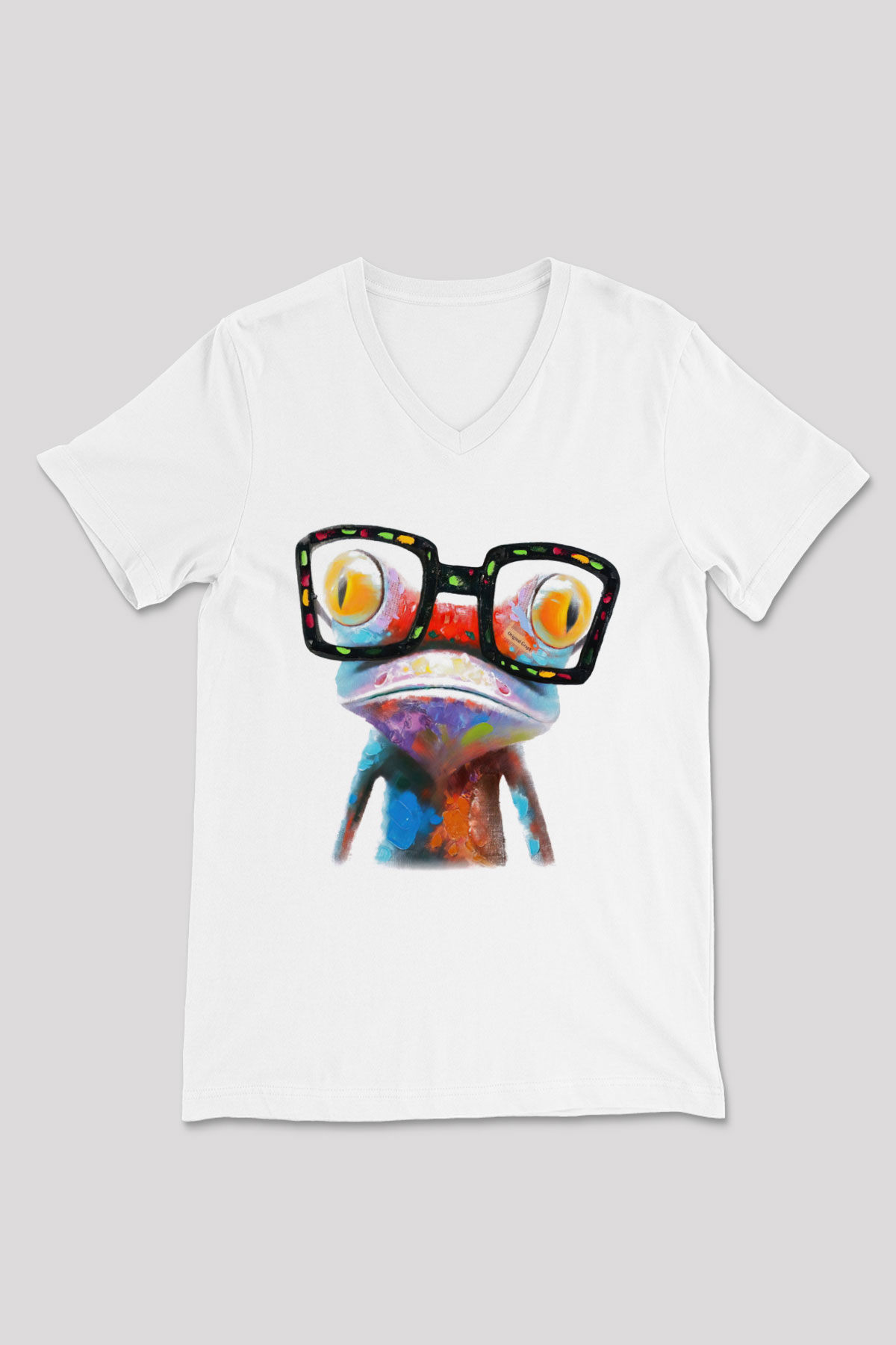 Kurbağa Beyaz Unisex V Yaka Tişört T-Shirt