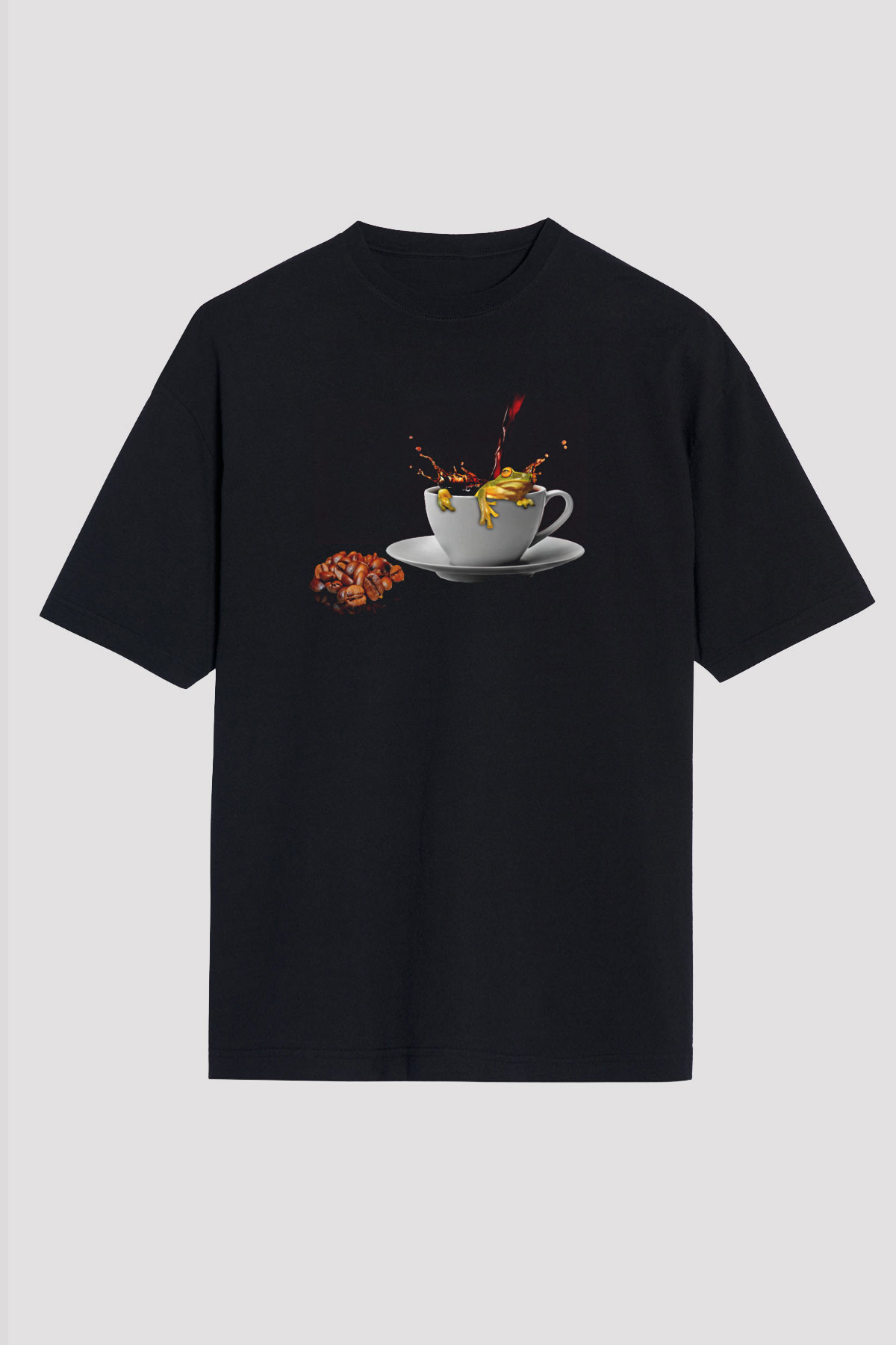 Kurbağa Siyah Unisex Oversize Tişört T-Shirt