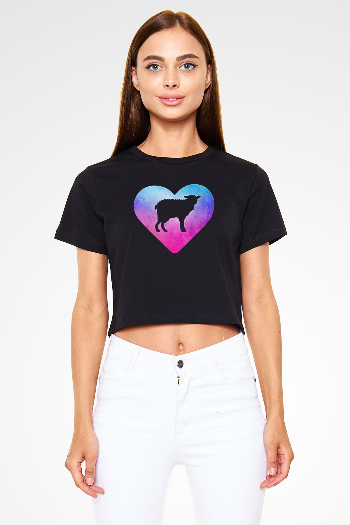 Kurban Bayramı Baskılı Siyah Crop Top Kadın Tişört - Tshirt