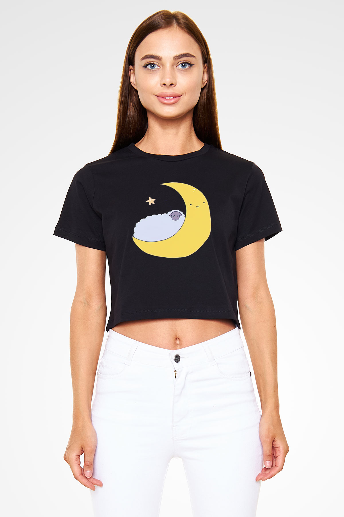 Kurban Bayramı Baskılı Siyah Crop Top Kadın Tişört - Tshirt