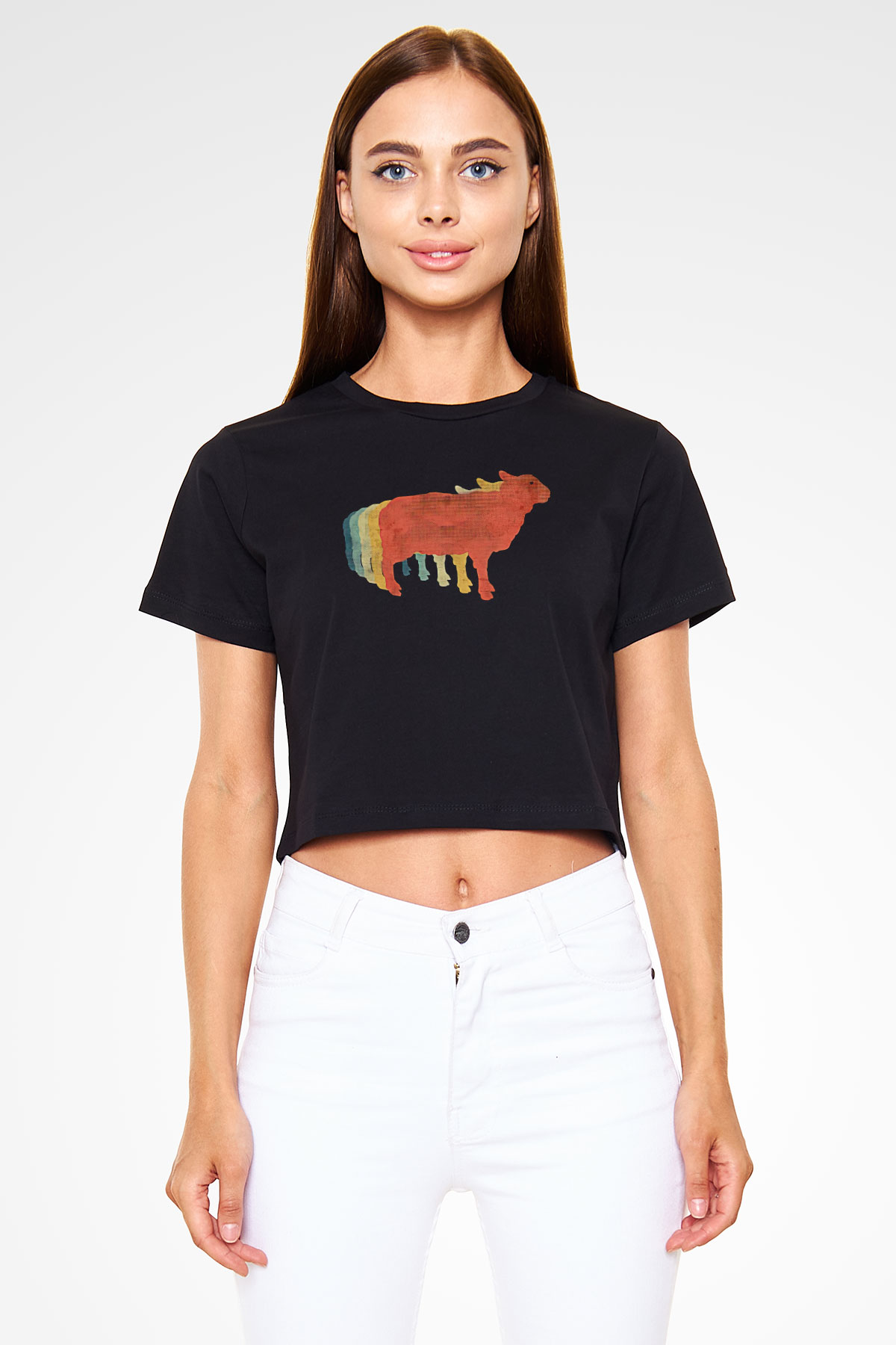 Kurban Bayramı Baskılı Siyah Crop Top Kadın Tişört - Tshirt
