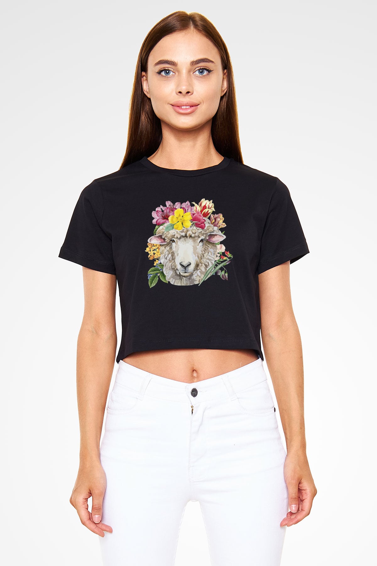 Kurban Bayramı Baskılı Siyah Crop Top Kadın Tişört - Tshirt