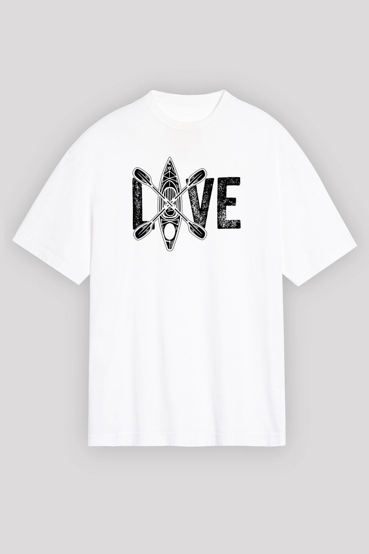 Kürek Baskılı Unisex Beyaz Oversize Tişört - Tshirt