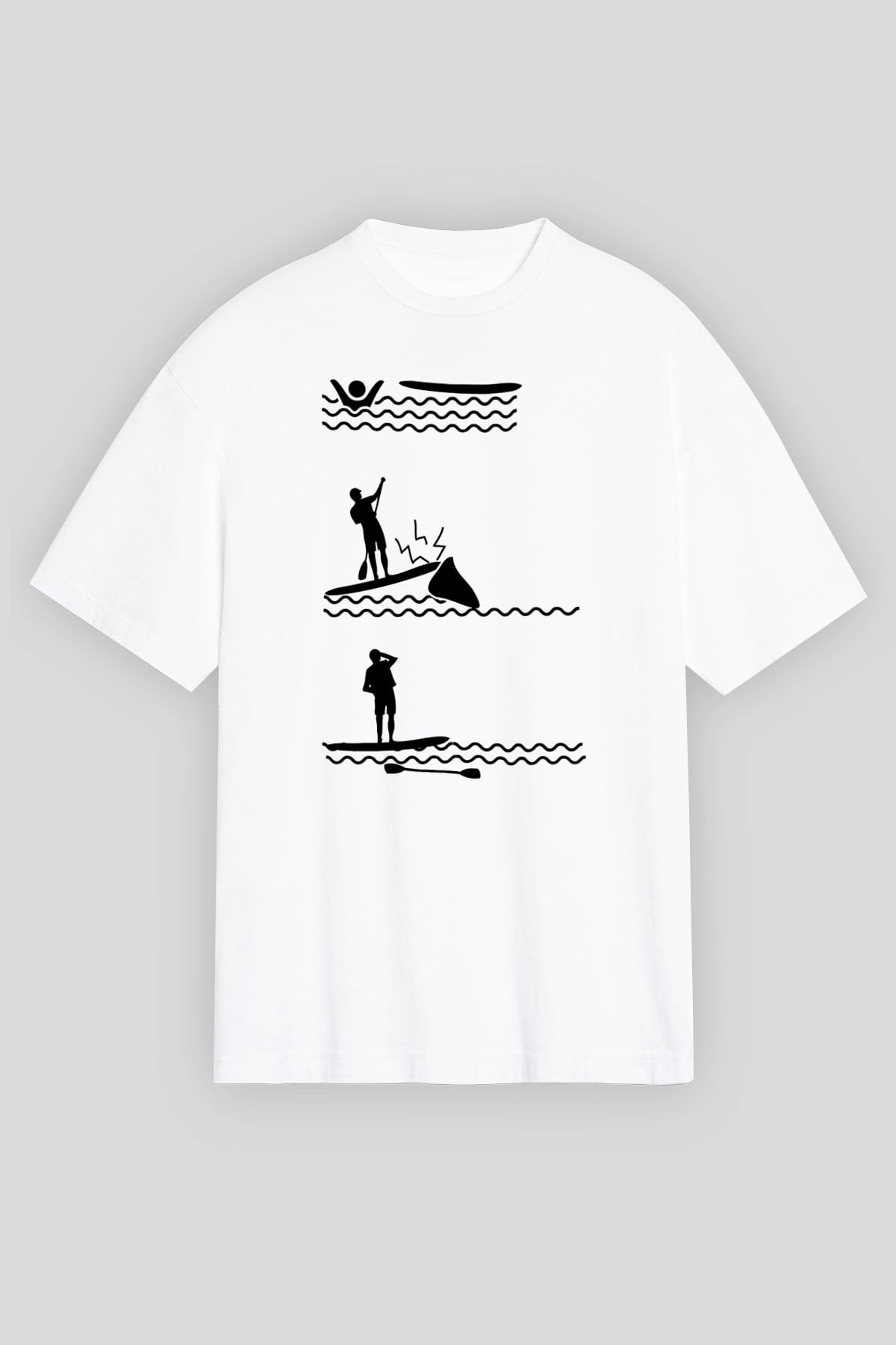 Kürek Baskılı Unisex Beyaz Oversize Tişört - Tshirt