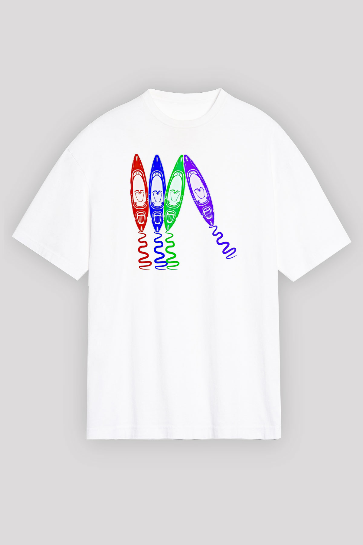 Kürek Baskılı Unisex Beyaz Oversize Tişört - Tshirt