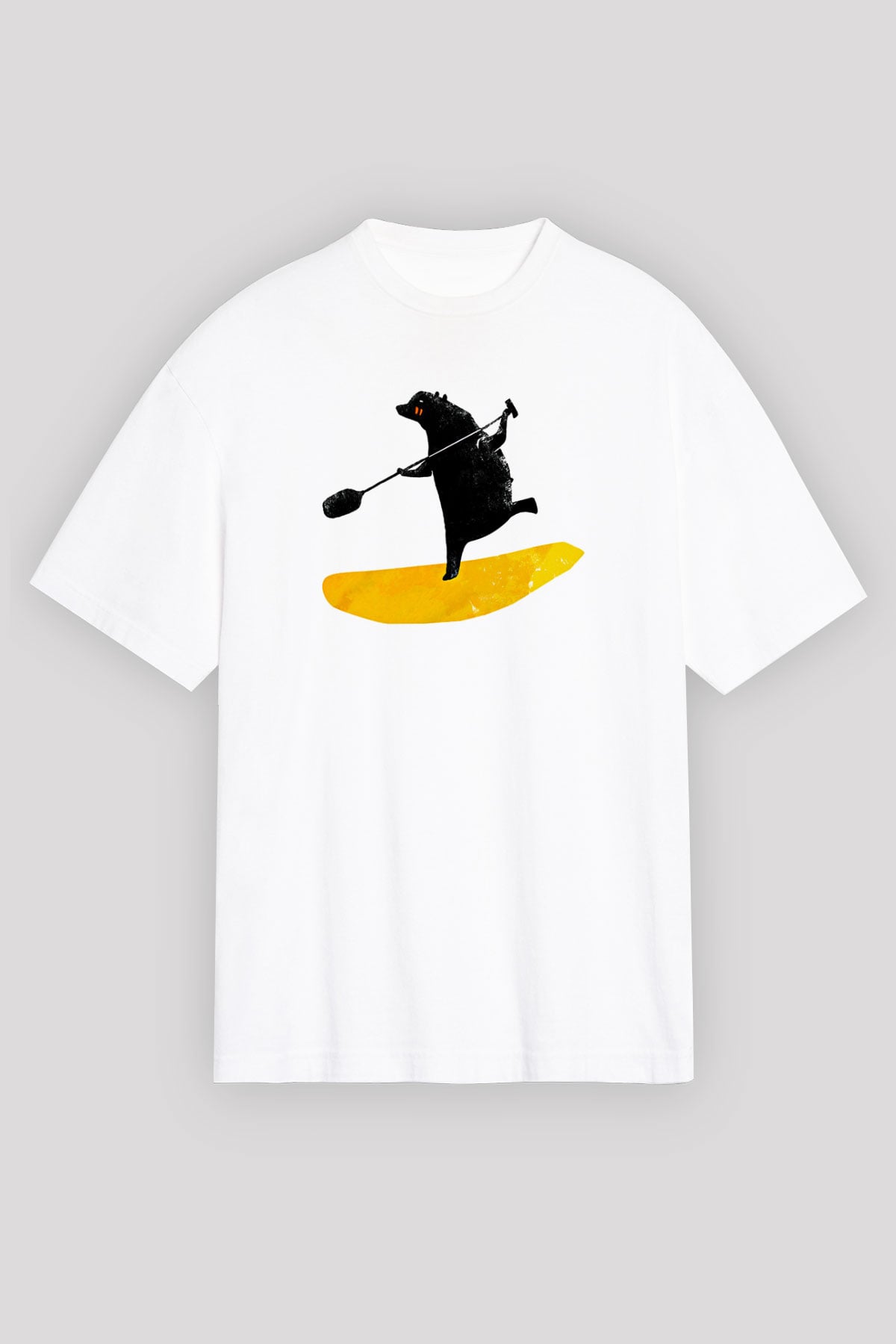 Kürek Baskılı Unisex Beyaz Oversize Tişört - Tshirt