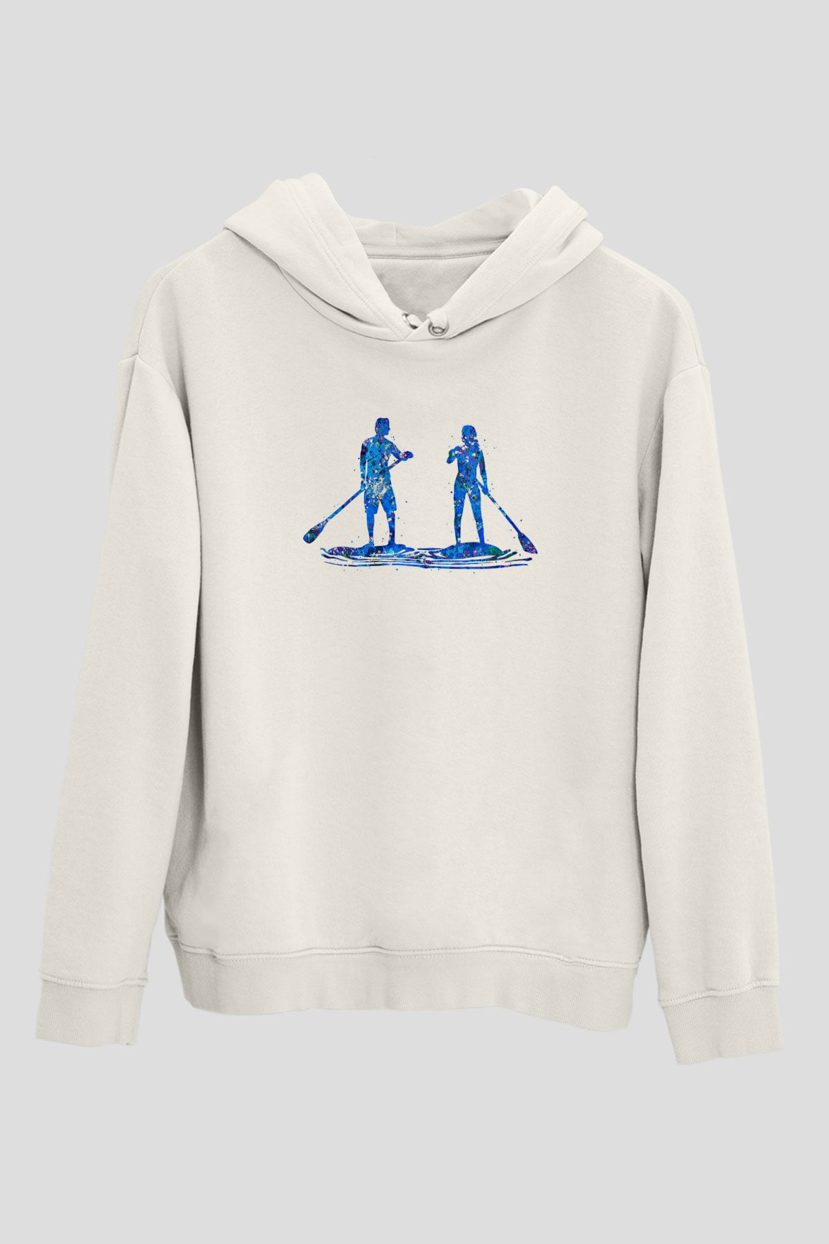 Kürek Baskılı Unisex Ekru Hoodie