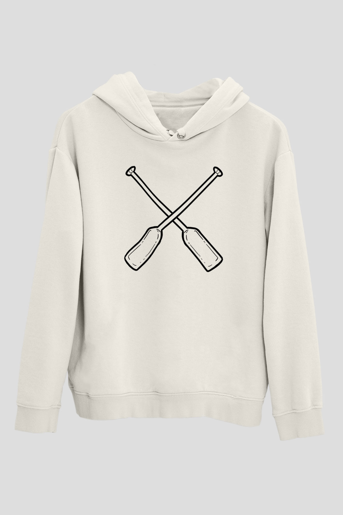 Kürek Baskılı Unisex Ekru Hoodie