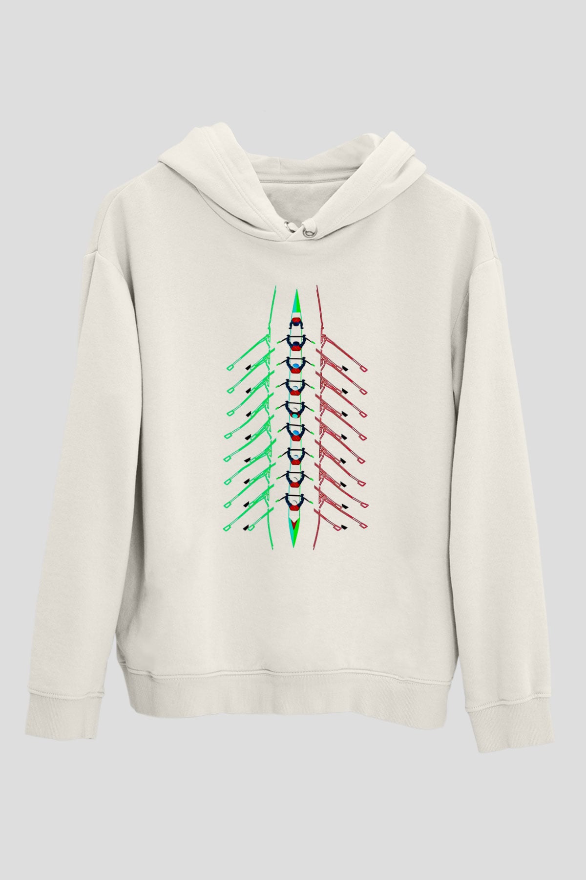 Kürek Baskılı Unisex Ekru Hoodie