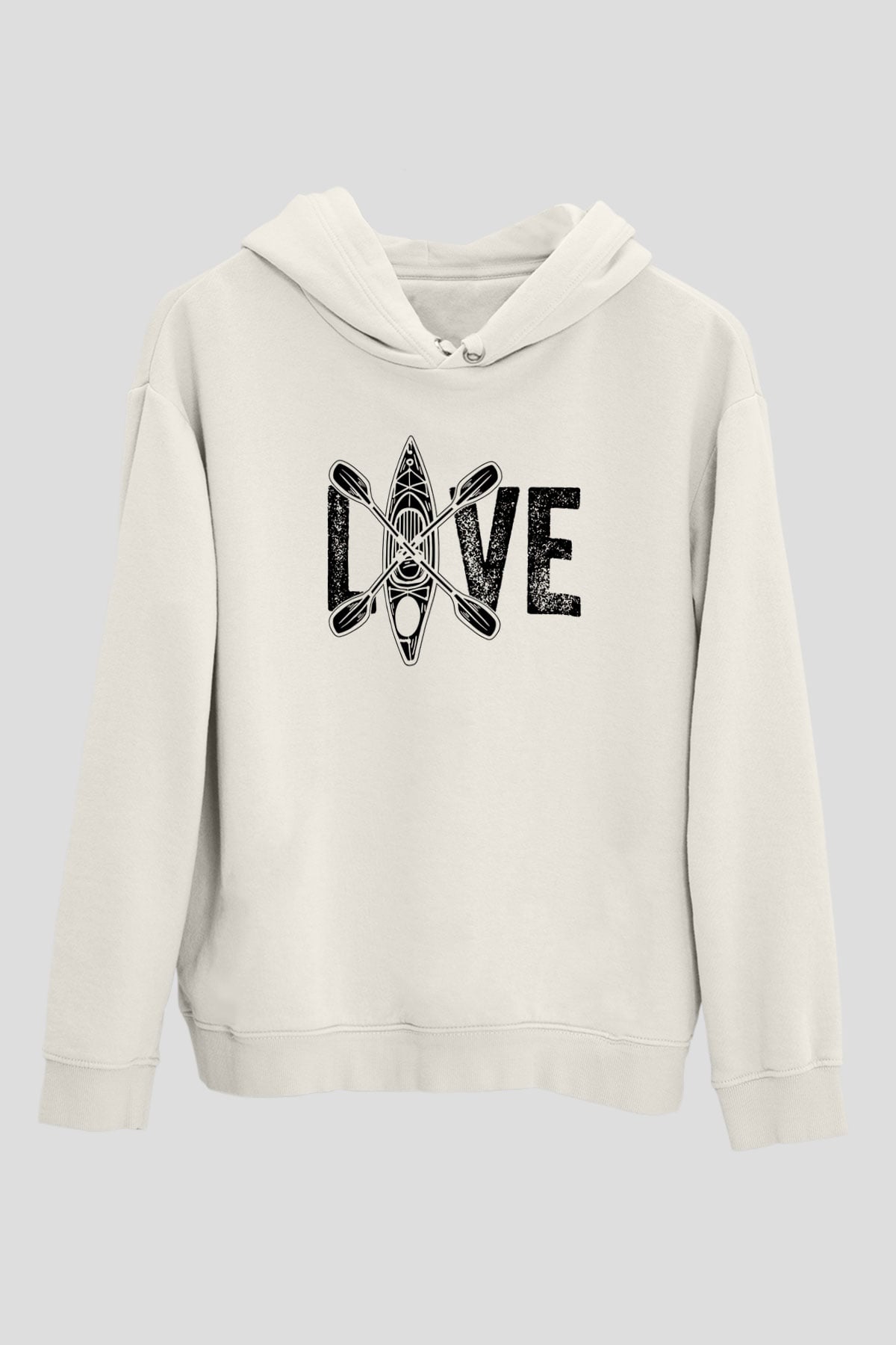 Kürek Baskılı Unisex Ekru Hoodie