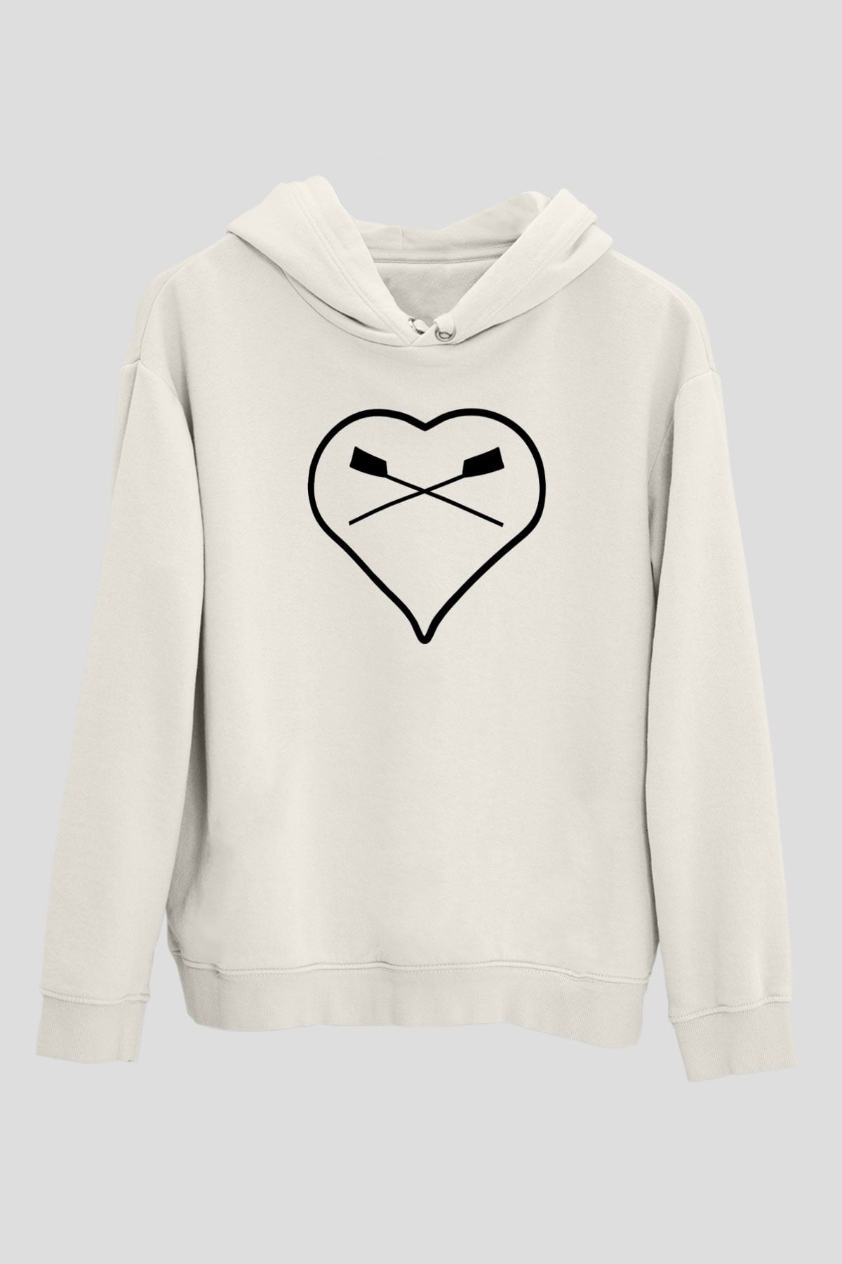 Kürek Baskılı Unisex Ekru Hoodie