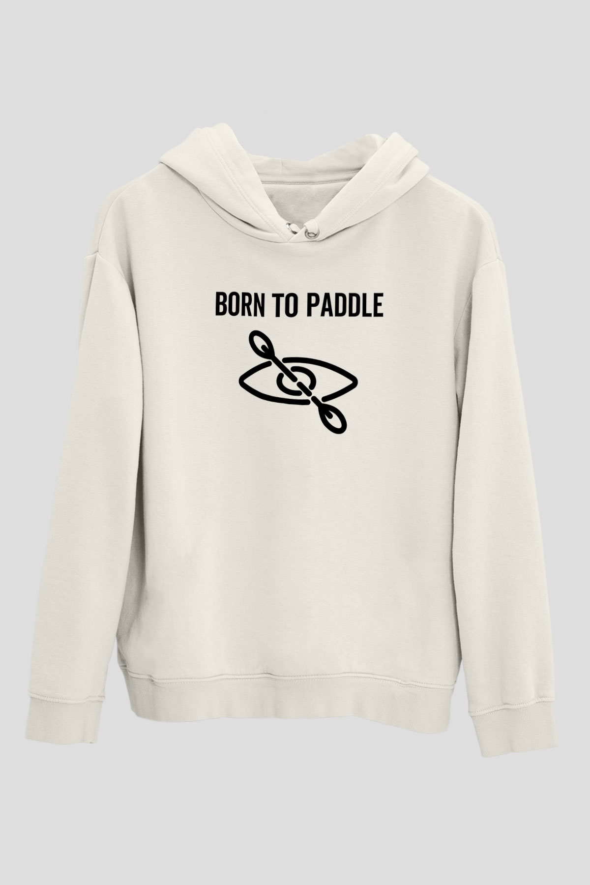 Kürek Baskılı Unisex Ekru Hoodie