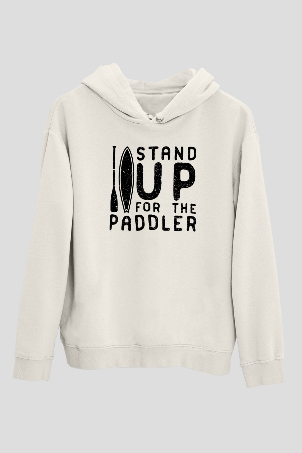 Kürek Baskılı Unisex Ekru Hoodie