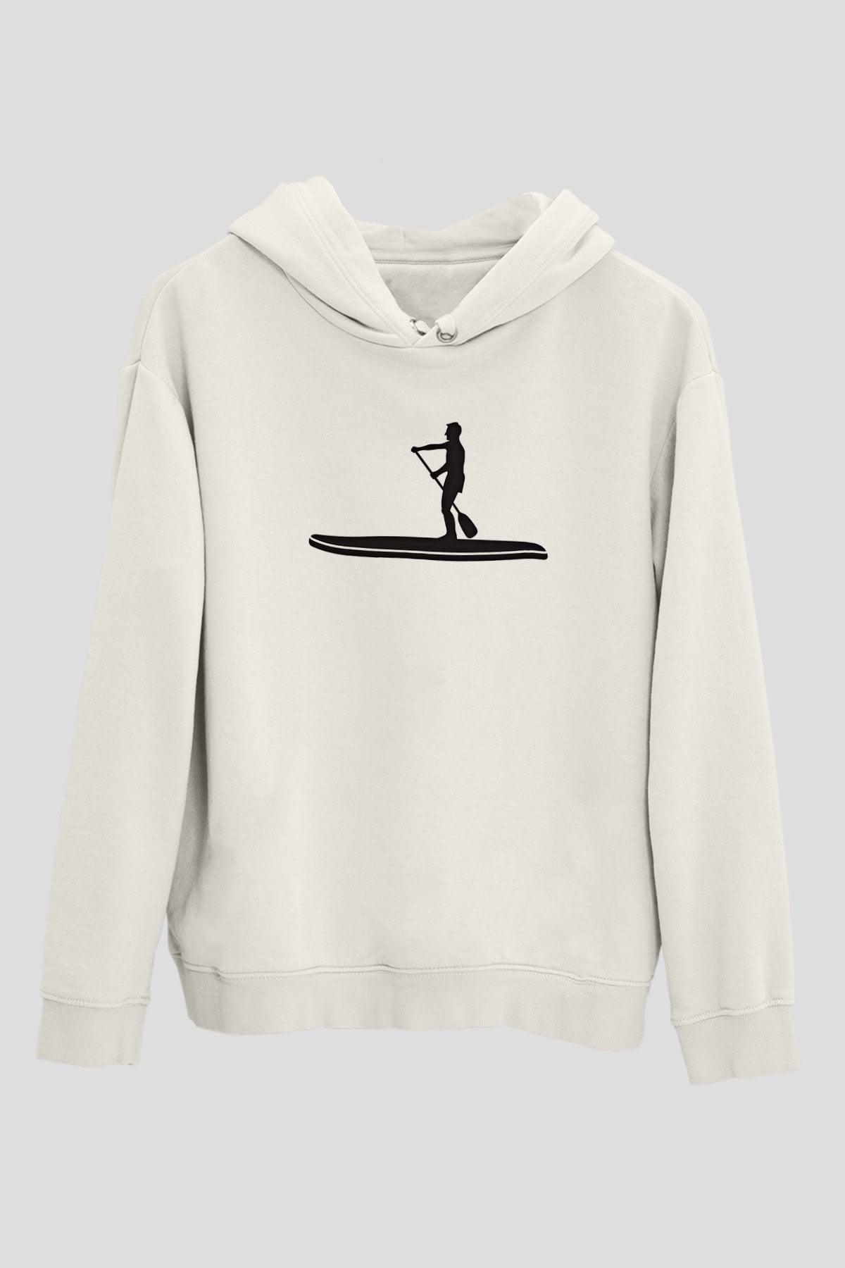 Kürek Baskılı Unisex Ekru Hoodie