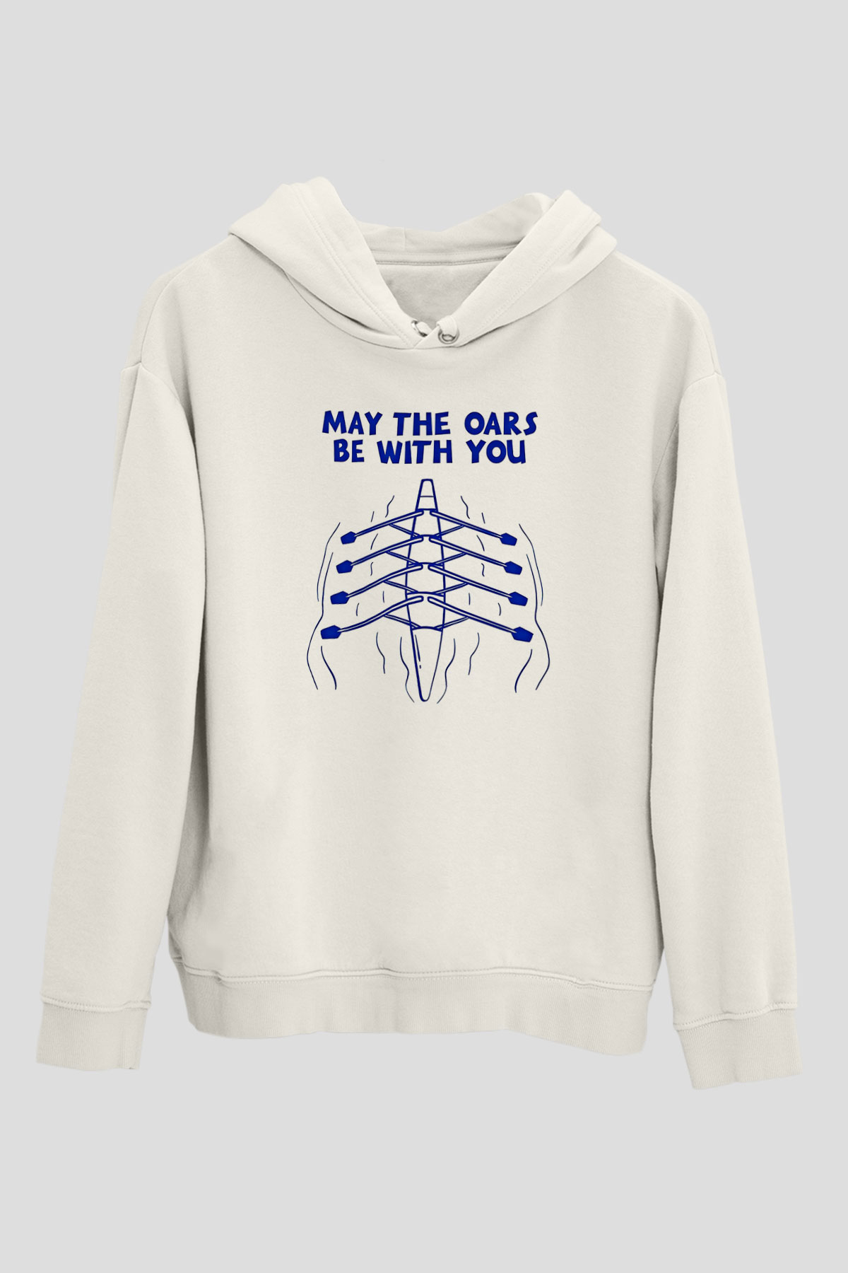 Kürek Baskılı Unisex Ekru Hoodie
