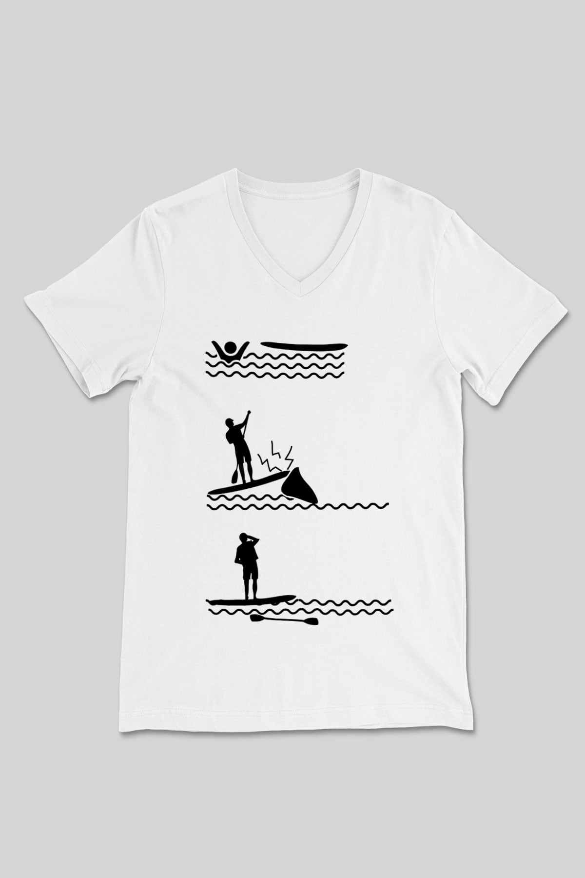 Kürek Baskılı Unisex V Yaka Tişört - Tshirt
