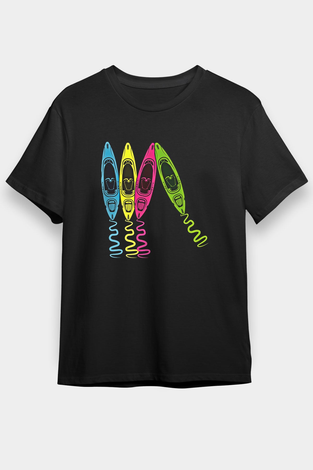 Kürek - Paddle Boarding Baskılı Unisex Siyah Tişört - Tshirt
