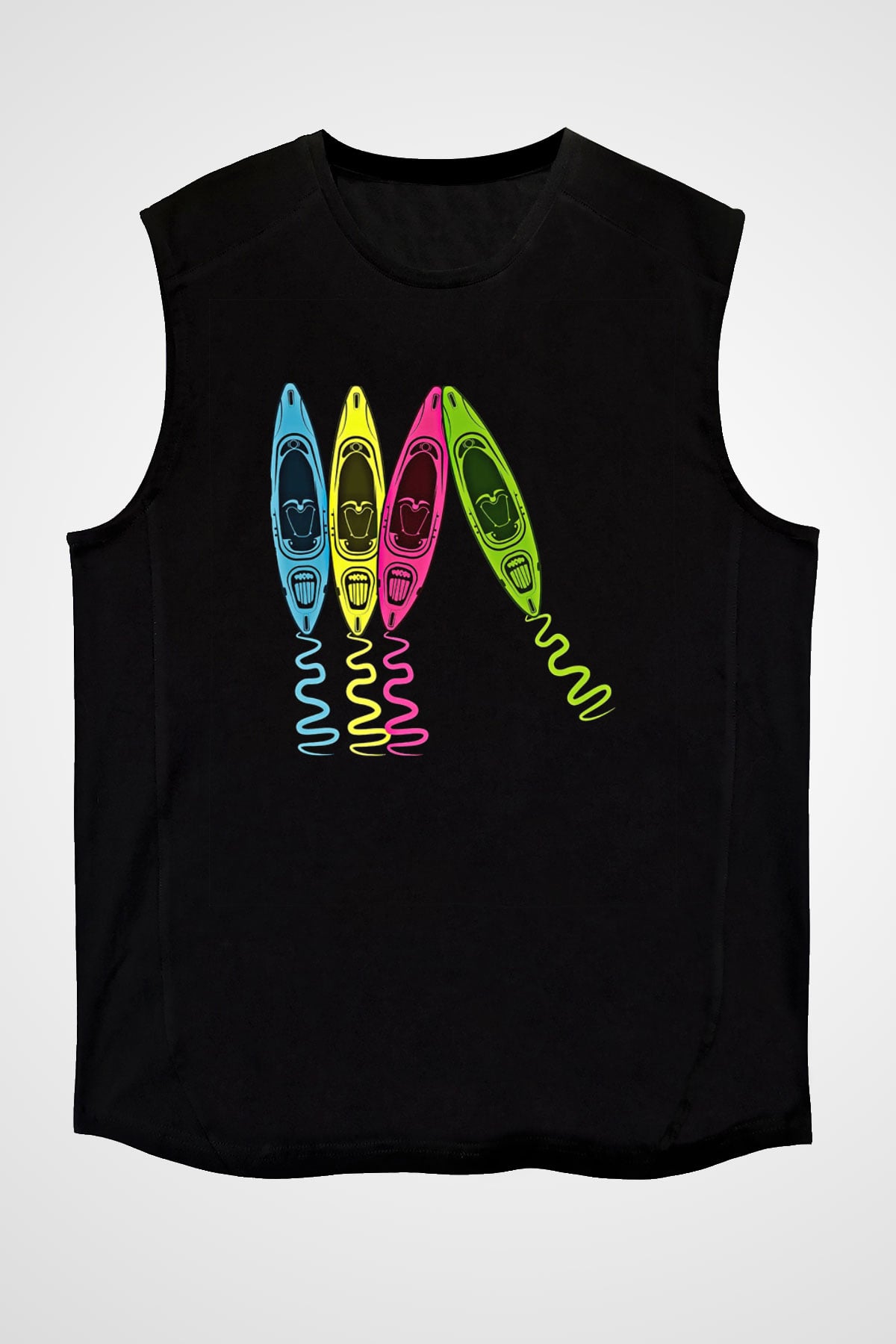 Kürek - Paddle Boarding Baskılı Unisex Siyah Kolsuz Tişört