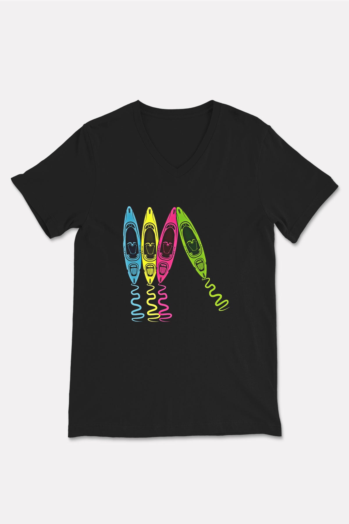 Kürek - Paddle Boarding Baskılı Unisex Siyah V Yaka Tişört