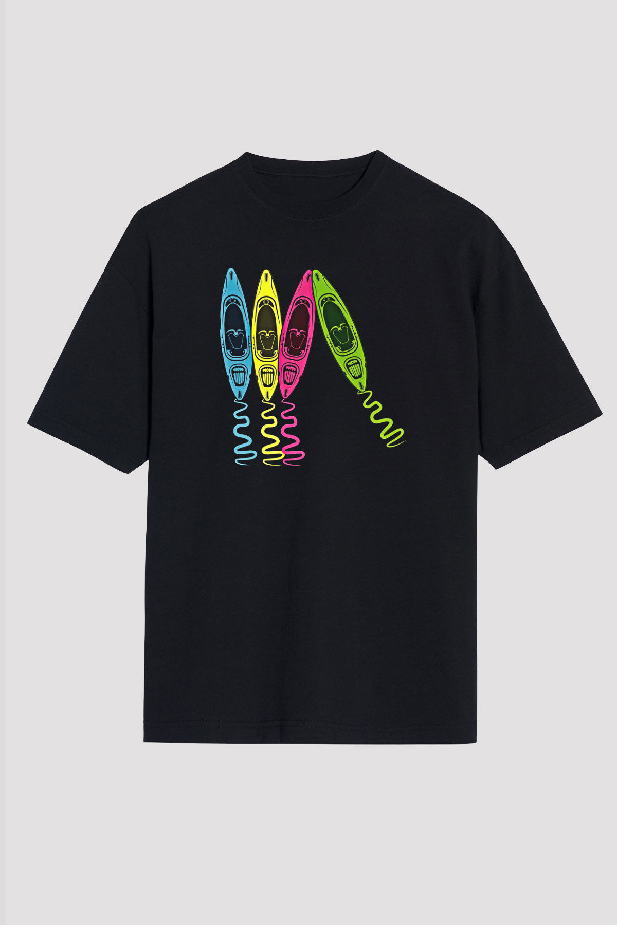 Kürek - Paddle Boarding Baskılı Unisex Siyah Oversize Tişört