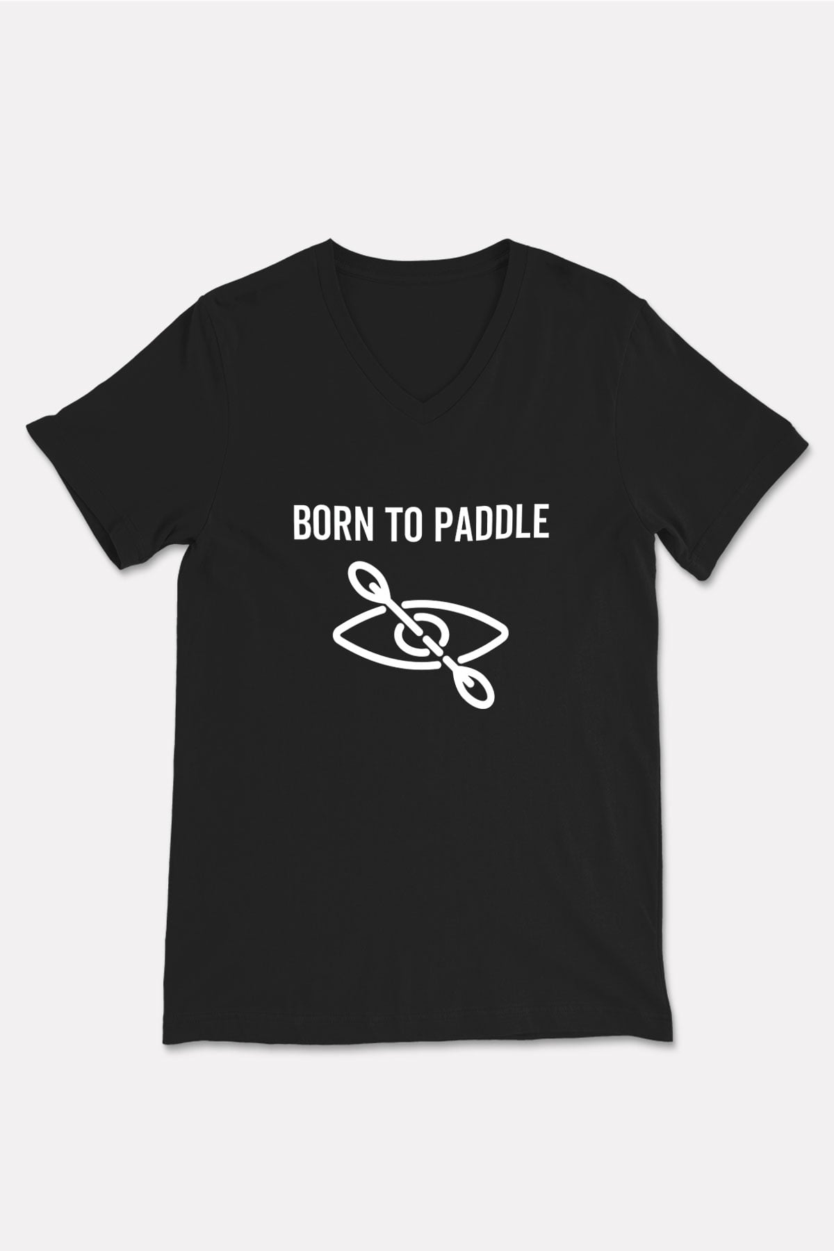 Kürek - Paddle Boarding Baskılı Unisex Siyah V Yaka Tişört