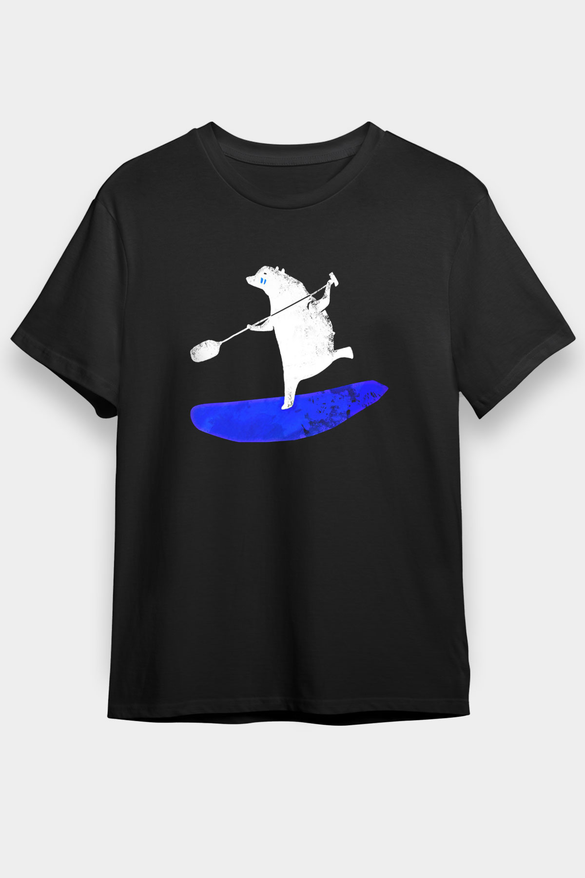 Kürek - Paddle Boarding Baskılı Unisex Siyah Tişört - Tshirt