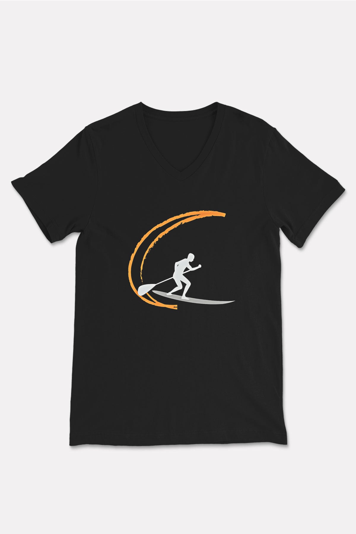 Kürek - Paddle Boarding Baskılı Unisex Siyah V Yaka Tişört