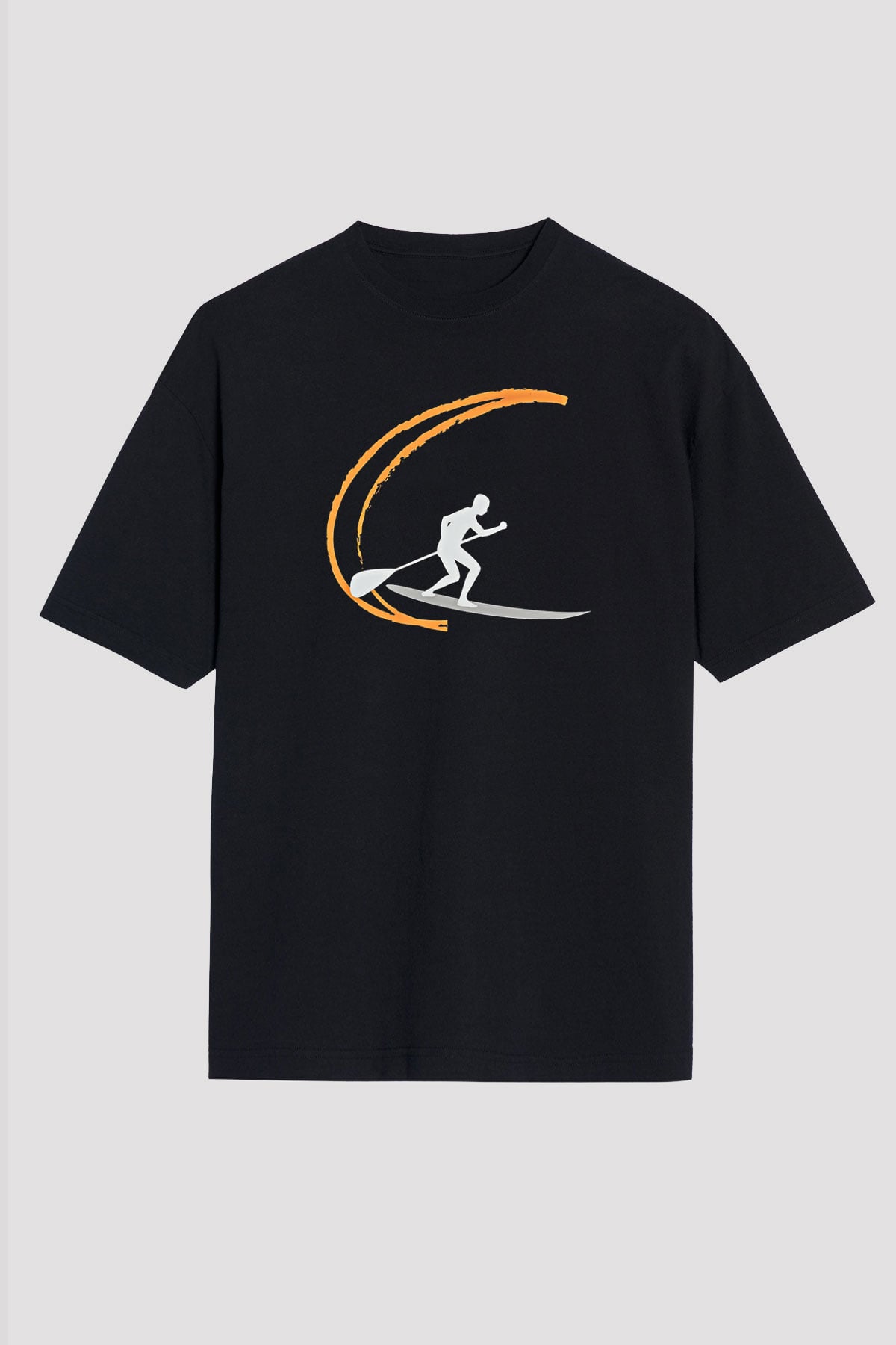 Kürek - Paddle Boarding Baskılı Unisex Siyah Oversize Tişört