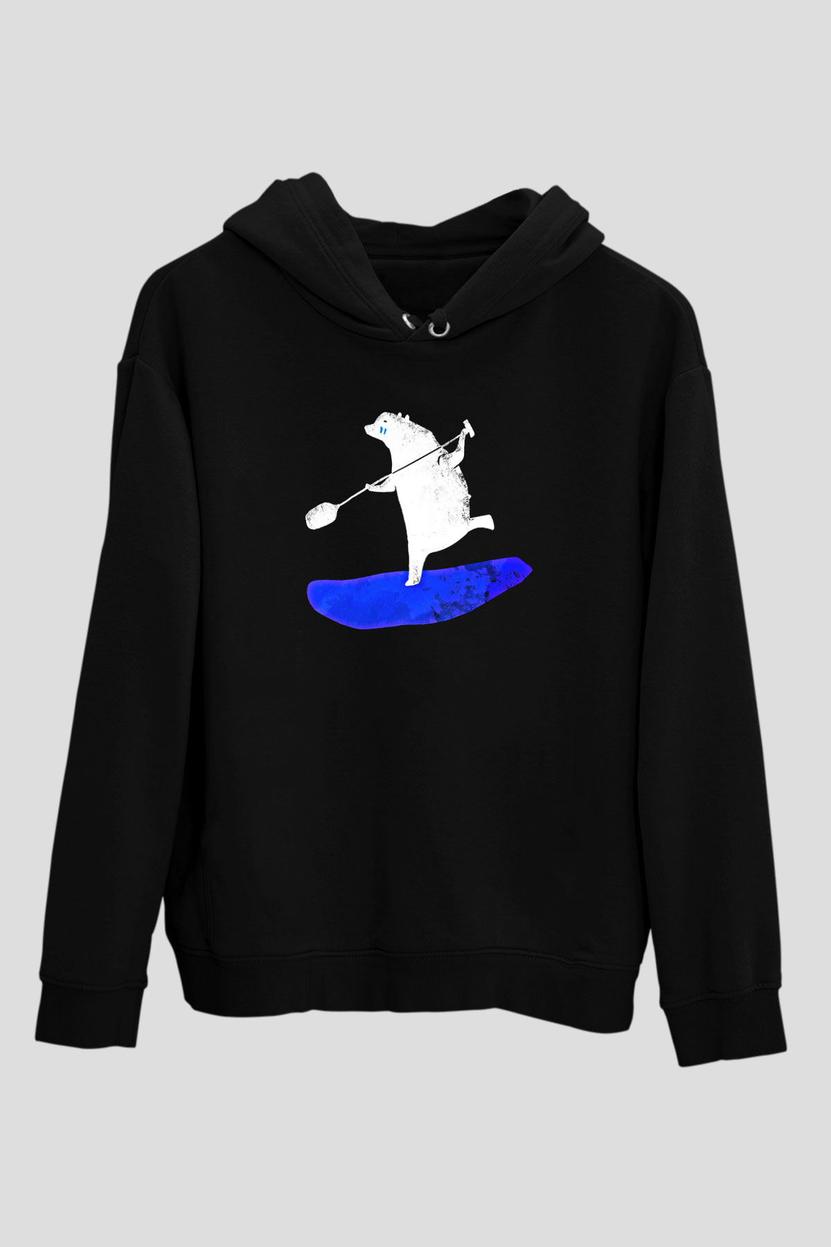 Kürek - Paddle Boarding Baskılı Unisex Siyah Kapüşonlu Sweatshirt