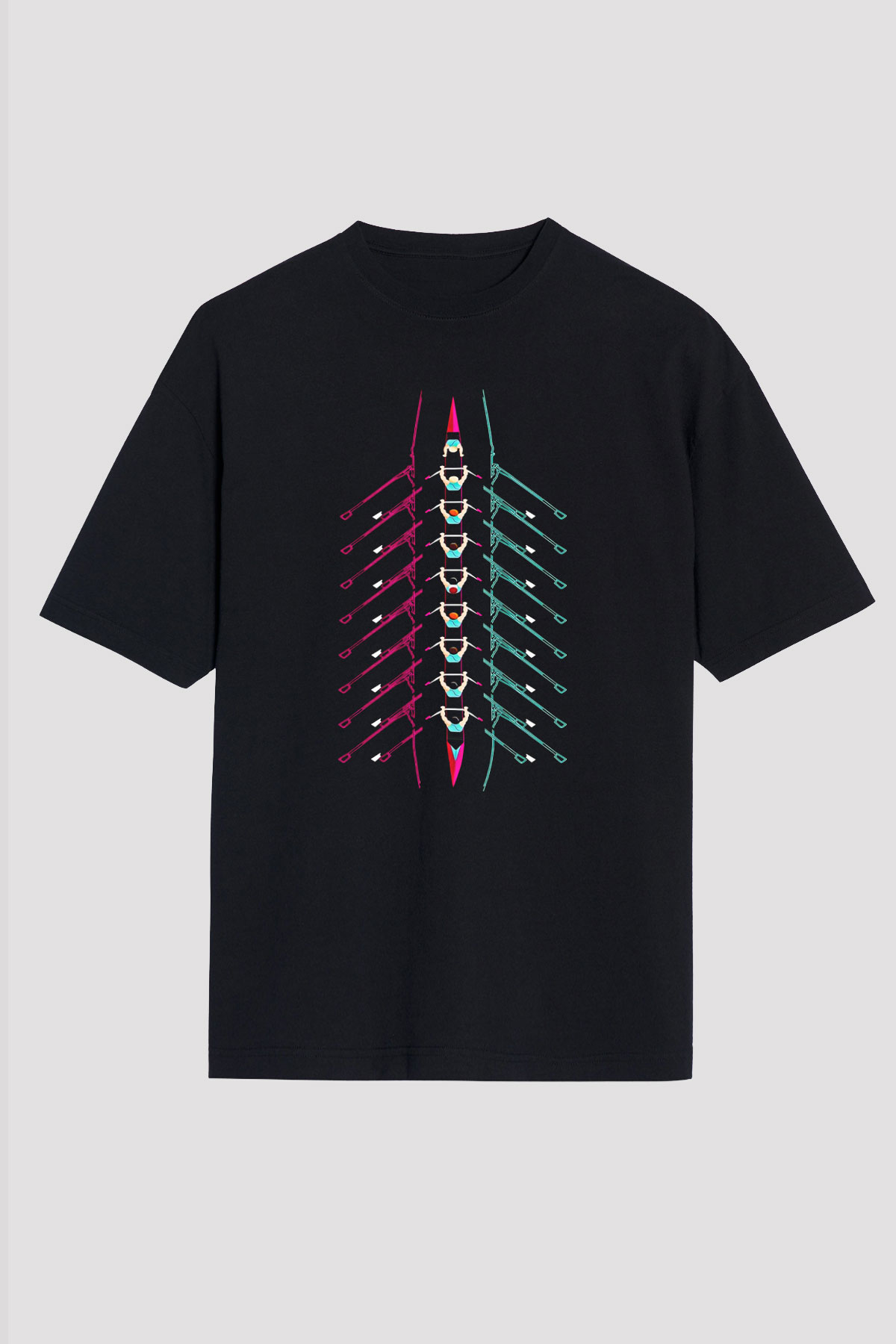 Kürek - Rowing Sport Baskılı Unisex Siyah Oversize Tişört