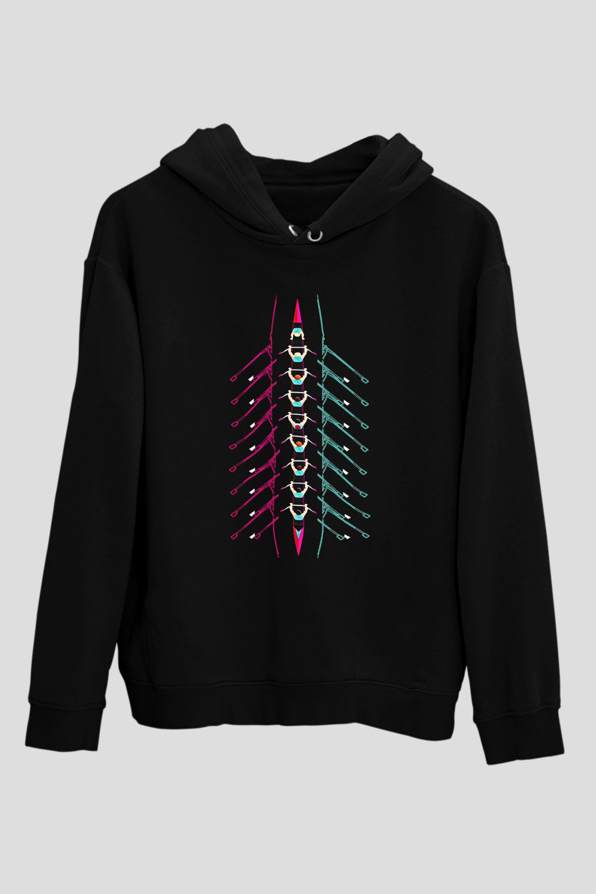 Kürek - Rowing Sport Baskılı Unisex Siyah Hoodie