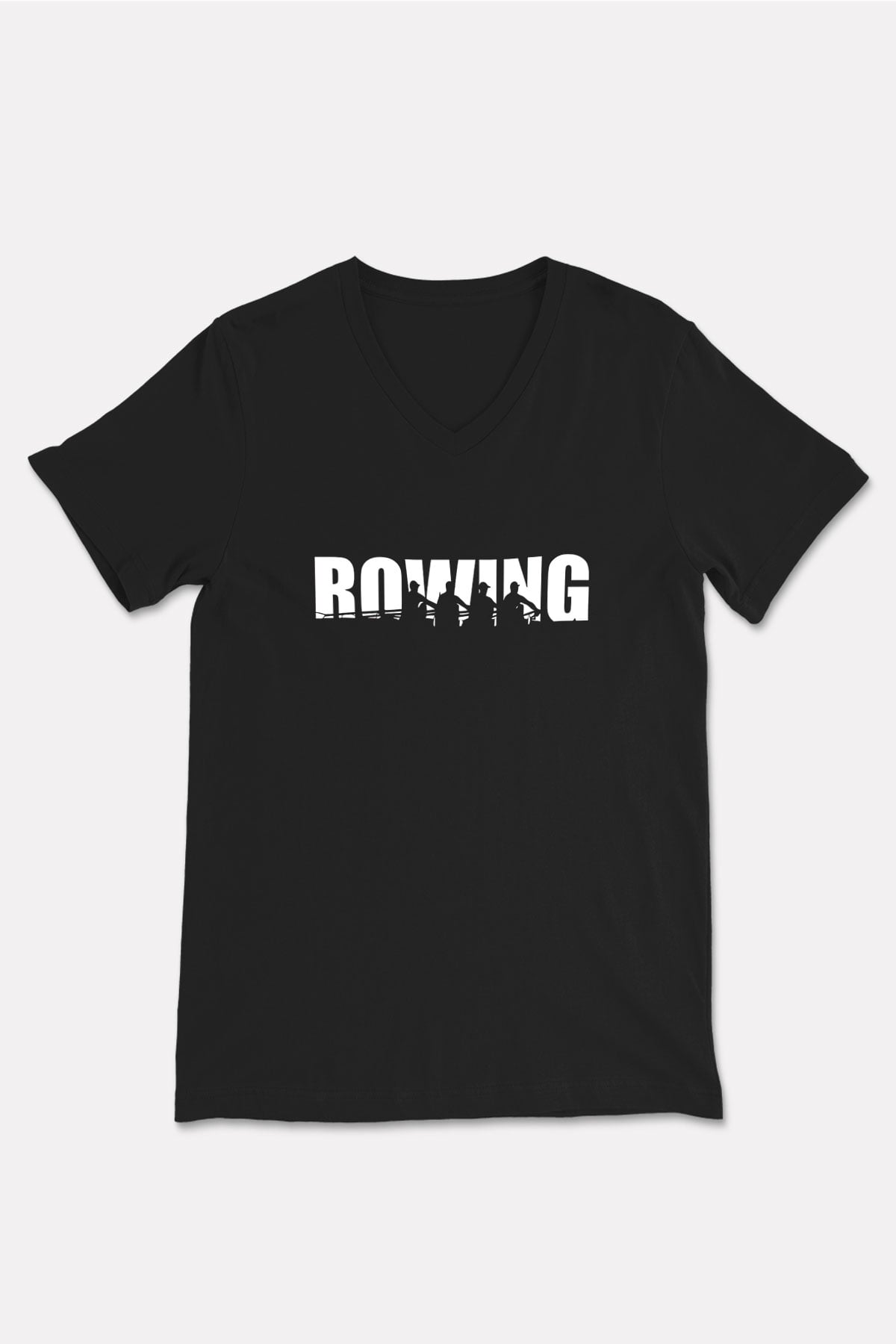 Kürek - Rowing Sport Baskılı Unisex Siyah V Yaka Tişört