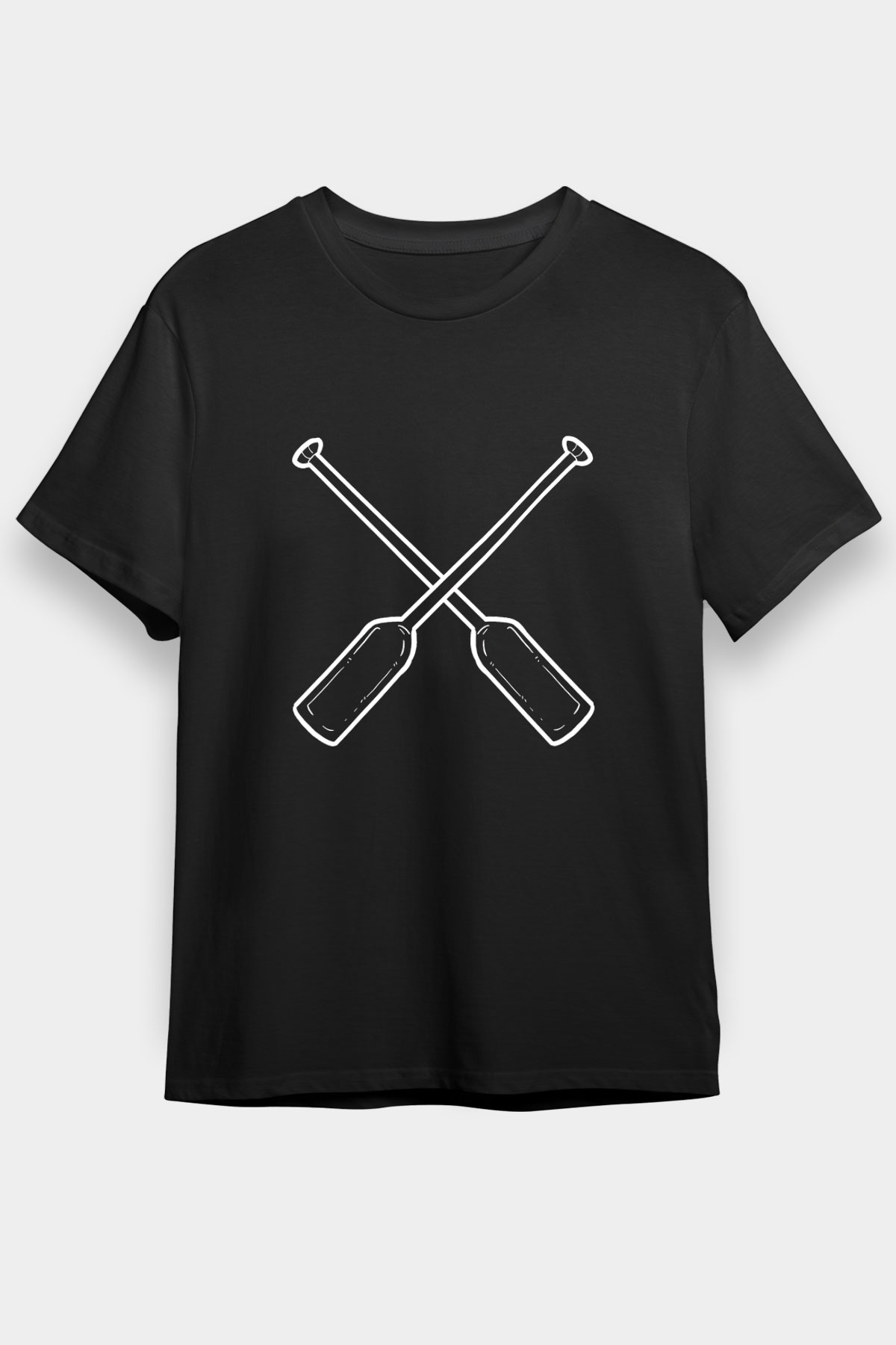 Kürek - Rowing Sport Baskılı Unisex Siyah Tişört - Tshirt