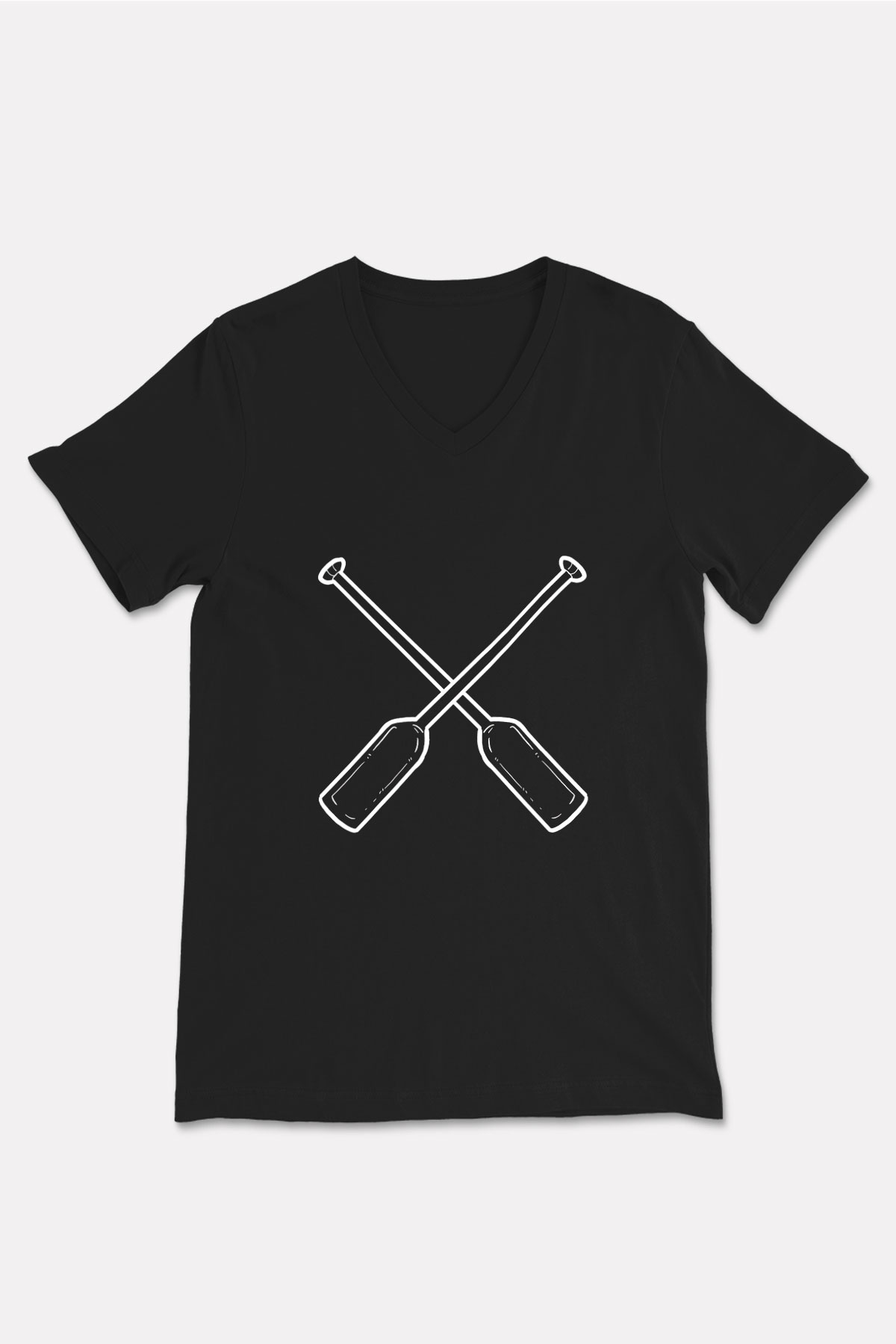 Kürek - Rowing Sport Baskılı Unisex Siyah V Yaka Tişört