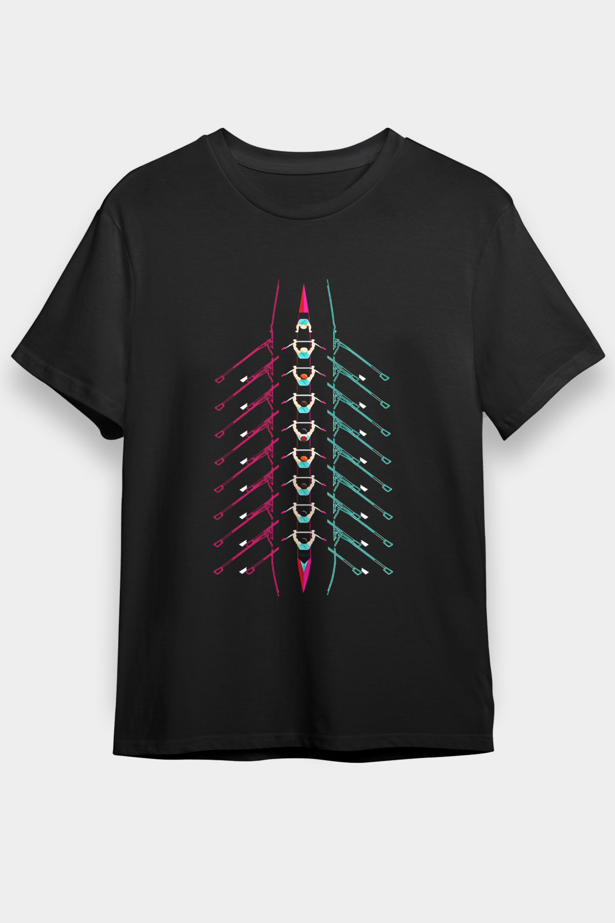 Kürek - Rowing Sport Baskılı Unisex Siyah Tişört - Tshirt