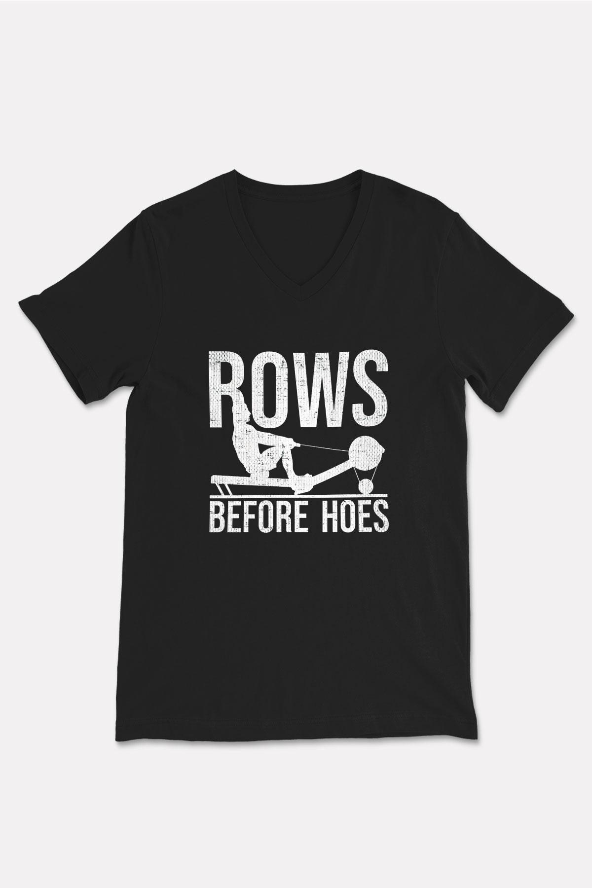 Kürek - Rowing Sport Baskılı Unisex Siyah V Yaka Tişört
