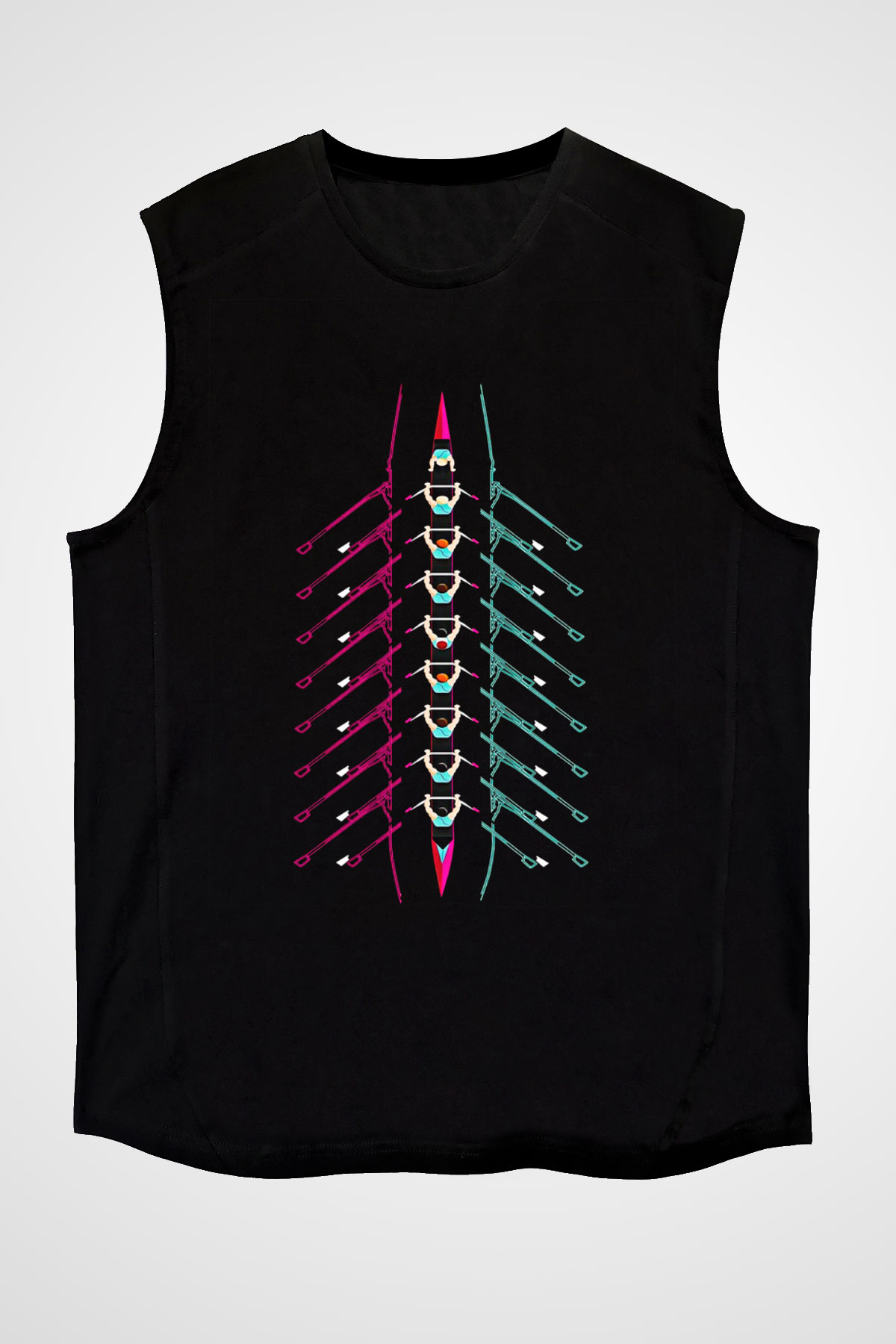 Kürek - Rowing Sport Baskılı Unisex Siyah Kolsuz Tişört