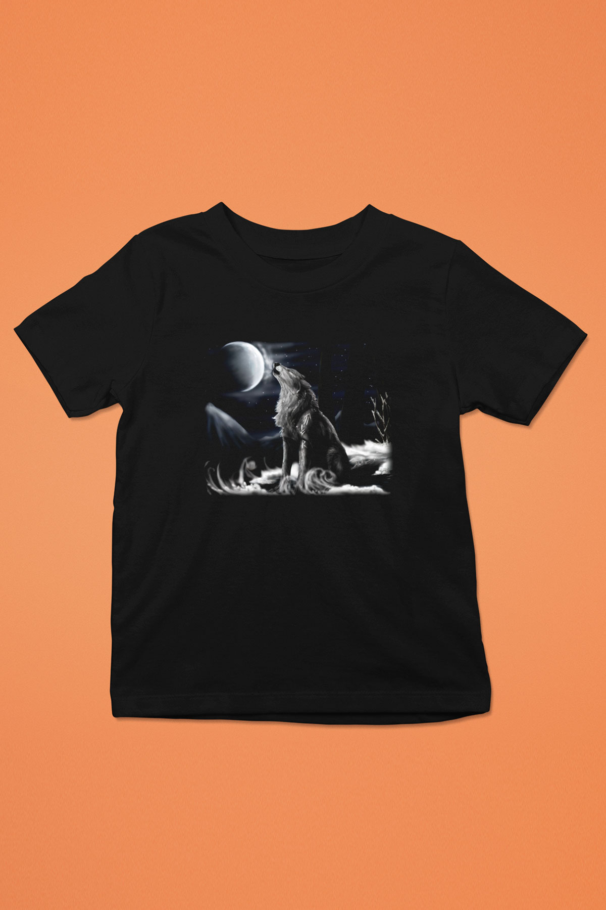 Kurt Baskılı Siyah Unisex Çocuk Tişört