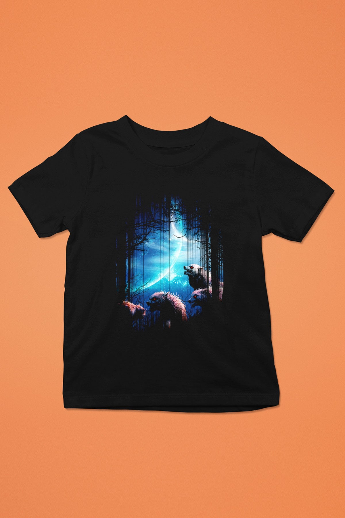 Kurt Baskılı Siyah Unisex Çocuk Tişört