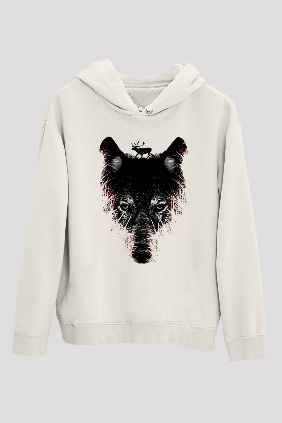 Kurt Beyaz Unisex Kapşonlu Sweatshirt
