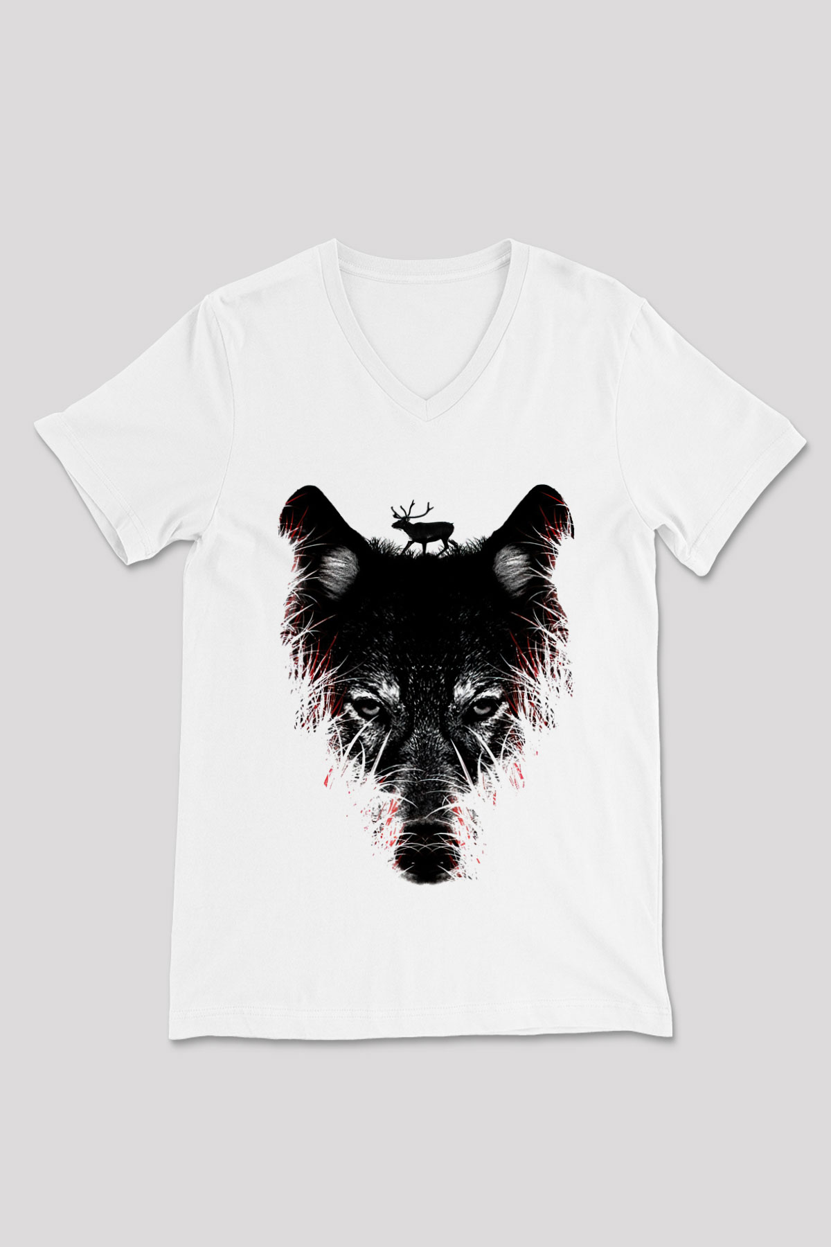 Kurt Beyaz Unisex V Yaka Tişört T-Shirt