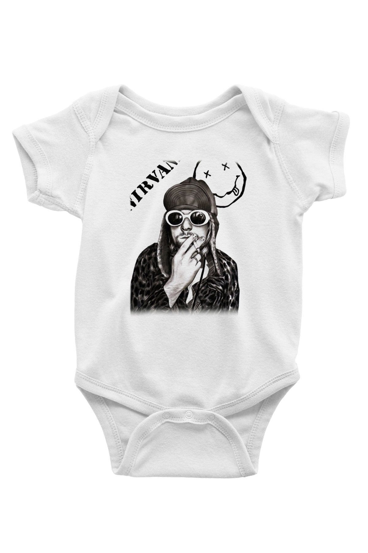 Kurt Cobain Baskılı Beyaz Unisex Bebek Body - Zıbın