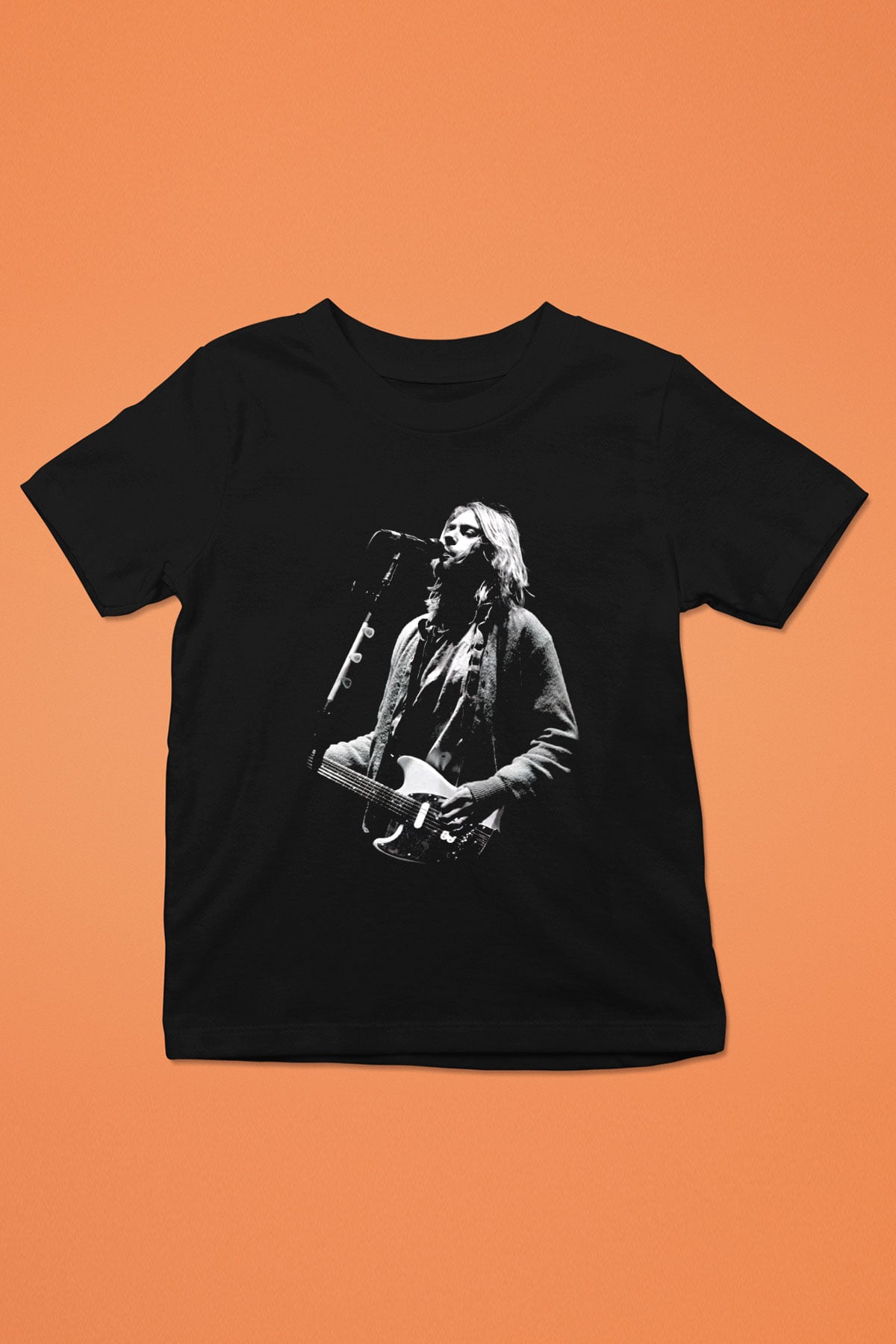 Kurt Cobain Baskılı Siyah Unisex Çocuk Tişört
